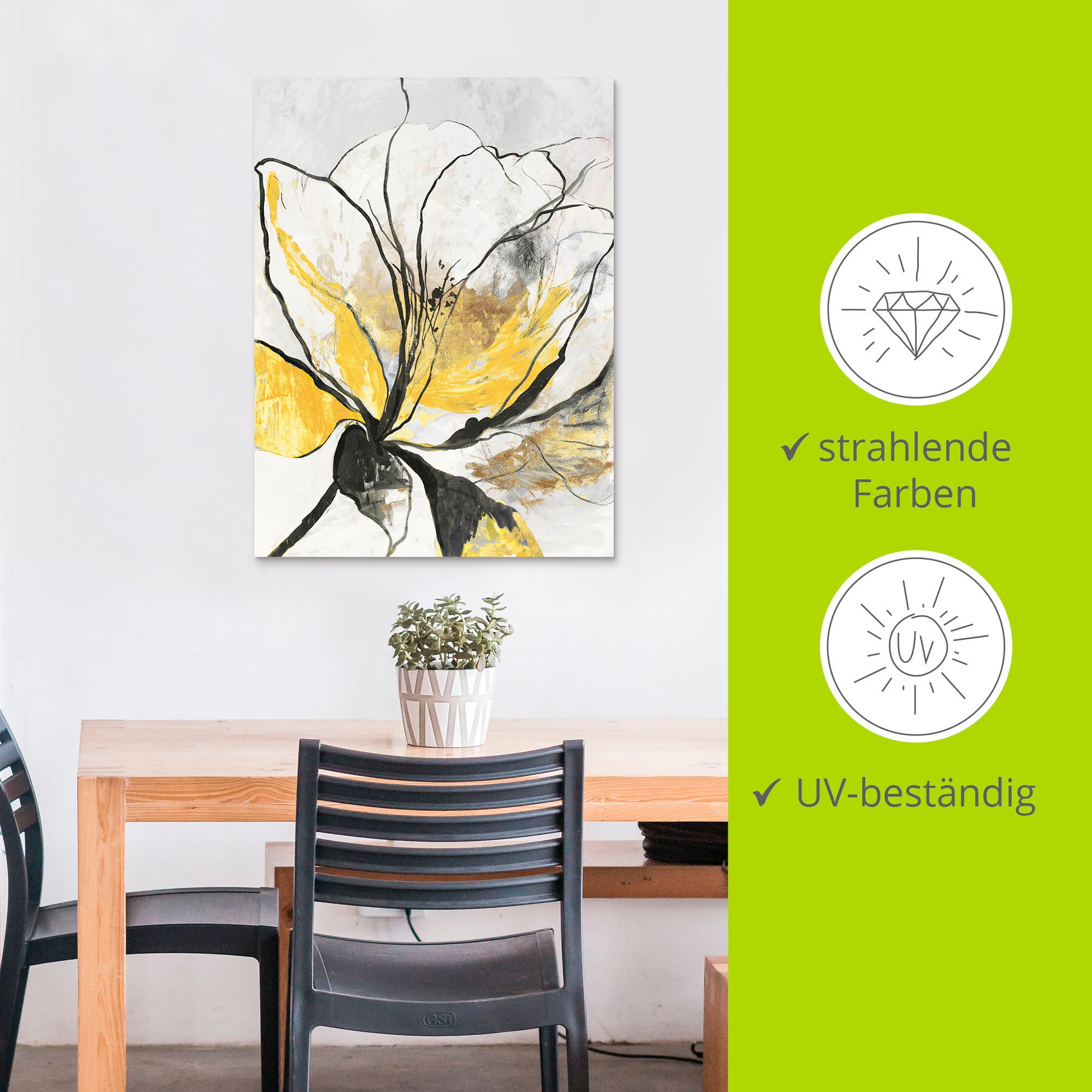 Artland Wandbild »Umrissenes Blumenmuster I gelbe Version«, Blumenbilder, (1 St.), als Alubild, Outdoorbild, Leinwandbild, Poster, Wandaufkleber
