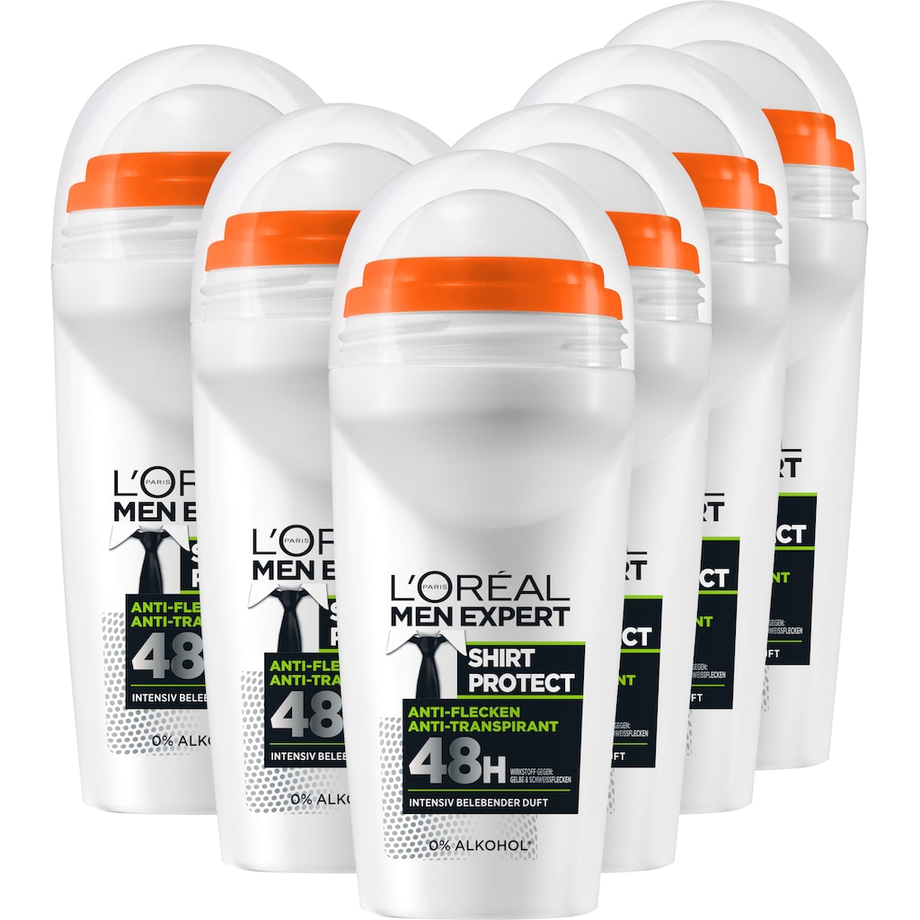 L'ORÉAL PARIS MEN EXPERT Deo-Roller »Deo Roll-on Shirt Control«, (Packung, 6 tlg.)