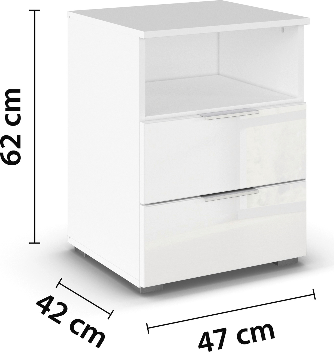rauch Nachtkommode »Nachttisch Nachtschrank Nachtkonsole AGORDO mit Glasfront«, (in zwei Griff-Farben), mit 2 Schubladen und Nische für viel Stauraum MADE IN GERMANY