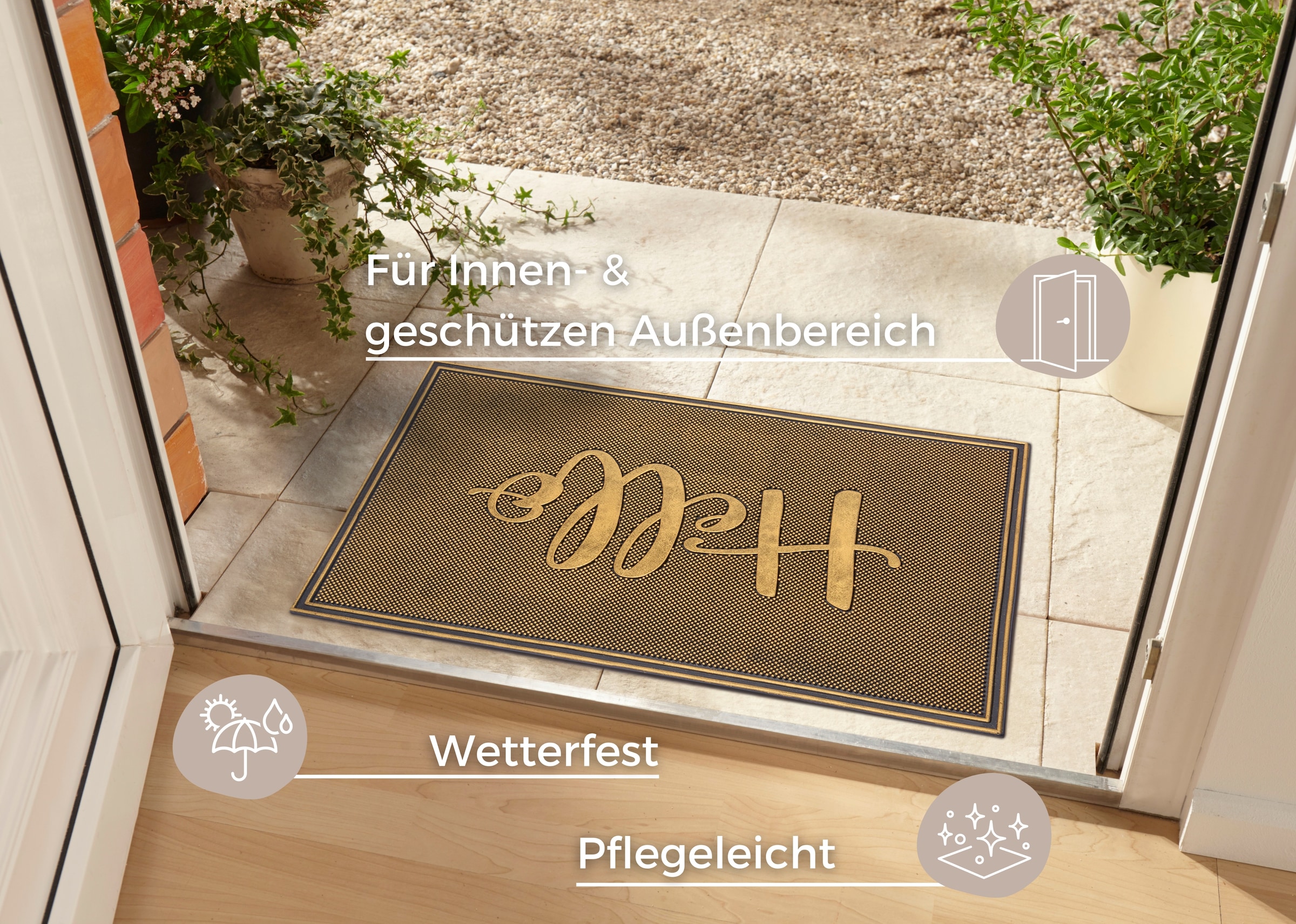 HANSE Home Fußmatte »Hello, Türmatte«, rechteckig, 10 mm Höhe, Gummi, Schmutzfangmatte, Outdoor, Rutschfest, Innen, Gummimatte