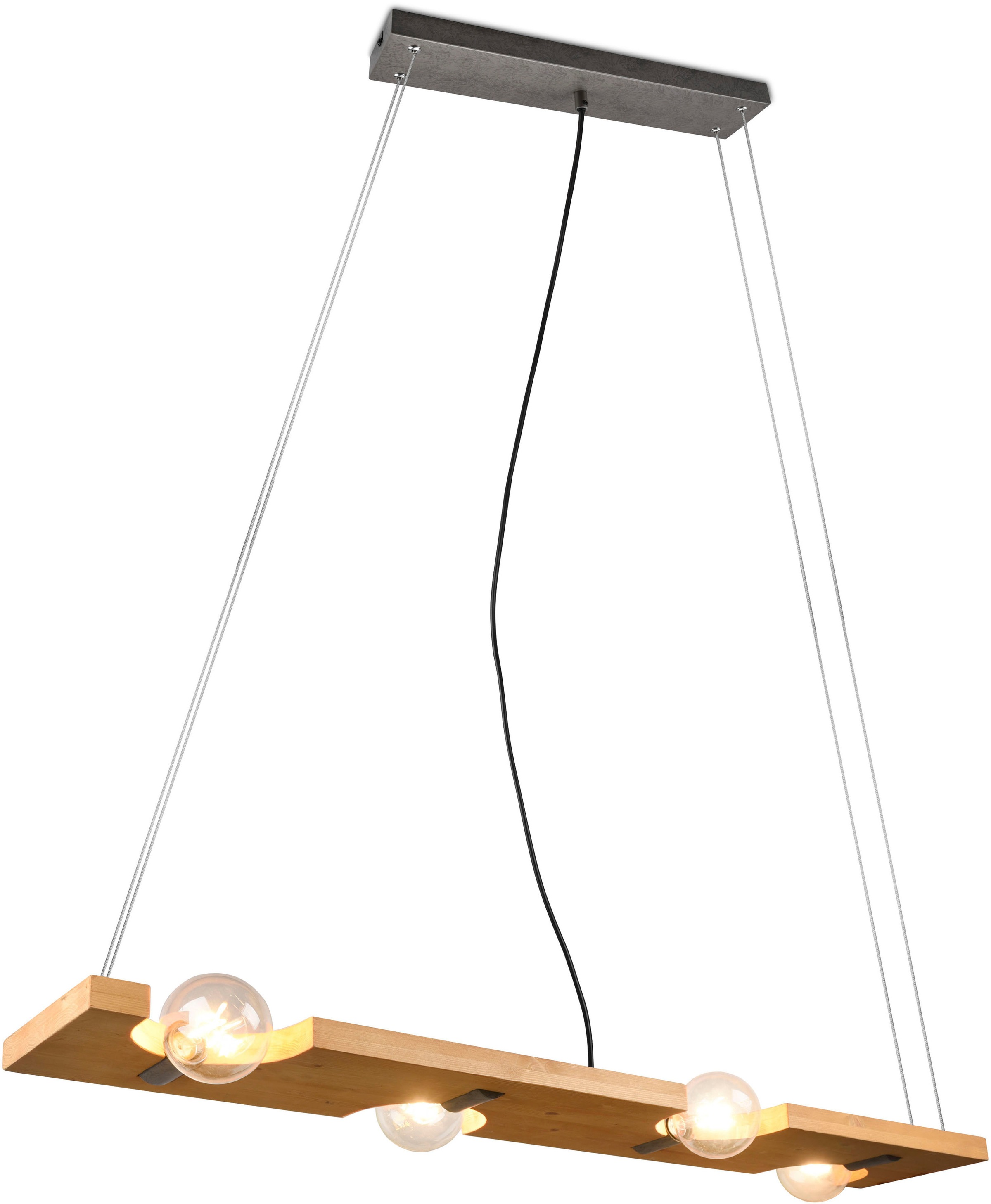 TRIO Leuchten Pendelleuchte »Tailor«, 4 flammig, Leuchtmittel E27 | ohne Leuchtmittel, Hängelampe höhenverstellbar, exkl 4xE27 max 10W, Holz naturbelassen