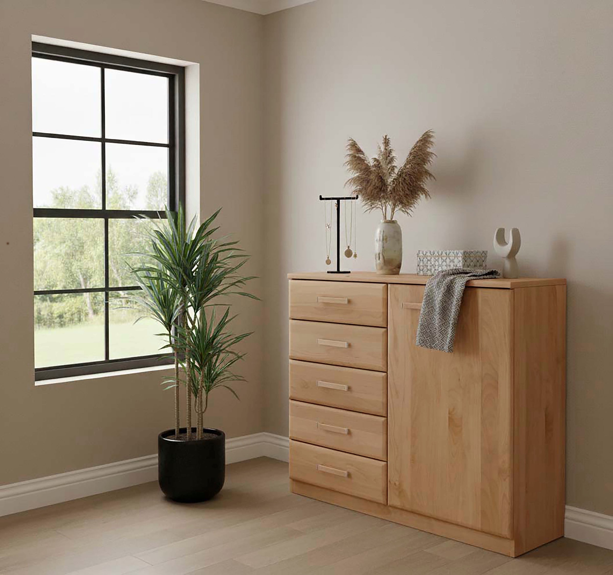 WIEMANN Kombikommode »Lausanne, Drehtürenschrank, Schrank, Wäscheschrank, Erle teilmassiv« 2 Breiten, 2 Höhen 216/236 cm auswählbar, MADE IN GERMANY,  Made in Germany,i nklusive 1 Einlegeboden, wird montiert geliefert