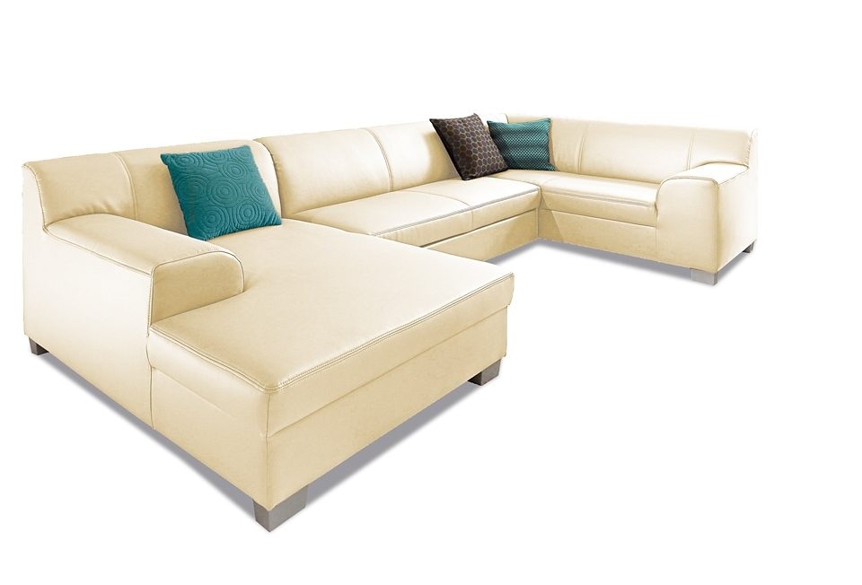 DOMO collection Wohnlandschaft »Amando in vielen Bezugsvarianten, auch in Leder, komfortabel, U-Form«, wahlweise mit Bettfunktion, fester Sitzkomfort, frei im Raum stellbar