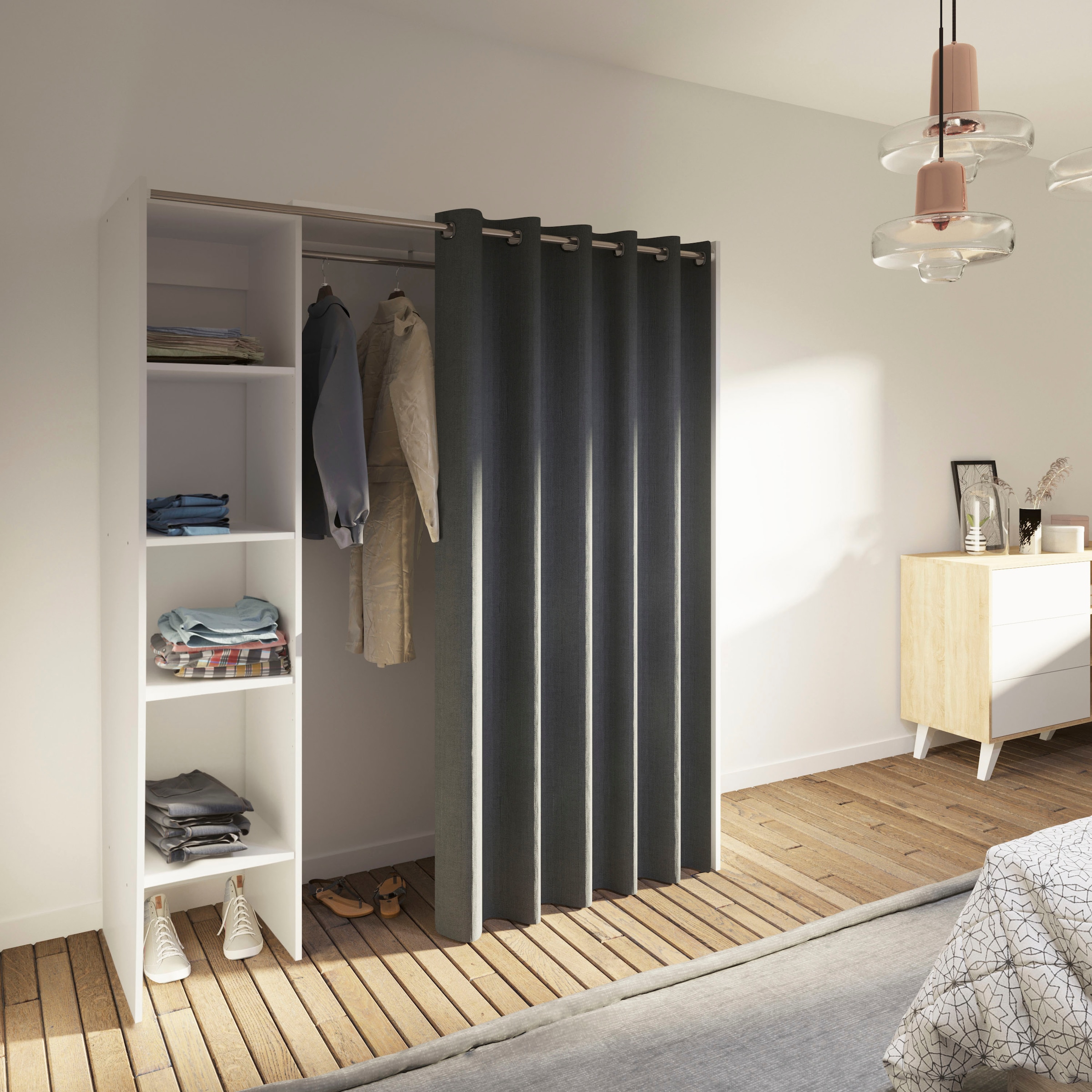 TemaHome Kleiderschrank »Tom«, ausziehbarer Kleiderschrank, Vorhang und viele Fächer, Höhe 181 cm