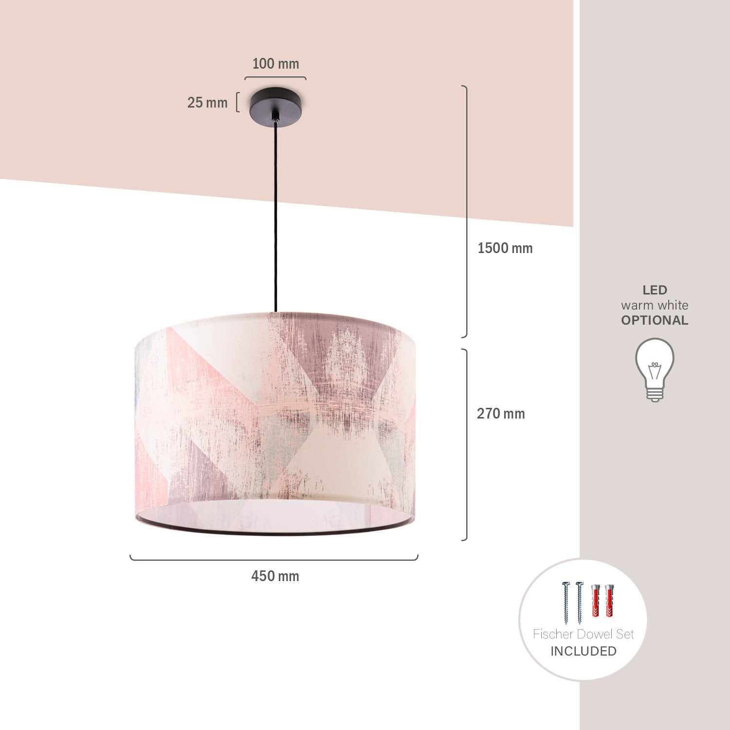 Paco Home Pendelleuchte »Mero 102«, 1 flammig, Leuchtmittel E27 | ohne Leuchtmittel, Deckenlampe Wohnzimmer Schlafzimmer Hängelampe Pastell Vintage E27