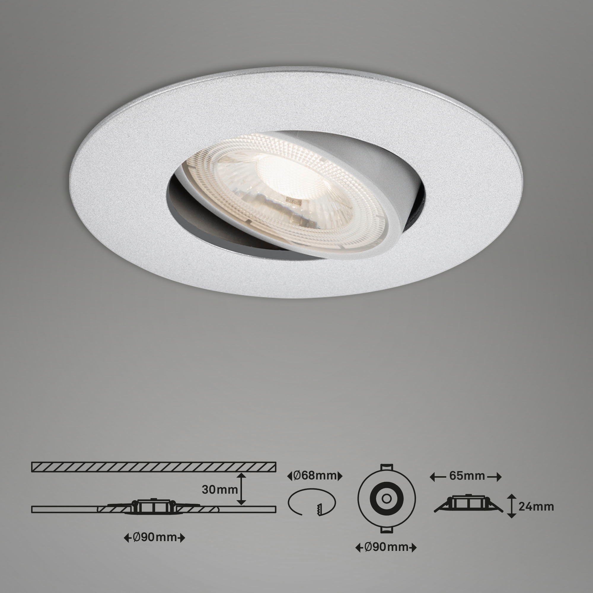 Briloner Leuchten LED Einbauleuchte »7048034 KULANA«, Leuchtmittel LED-Board | LED fest integriert, Einbauleuchte SET schwenkbar + dimmbar IP23 Ø 9cm
