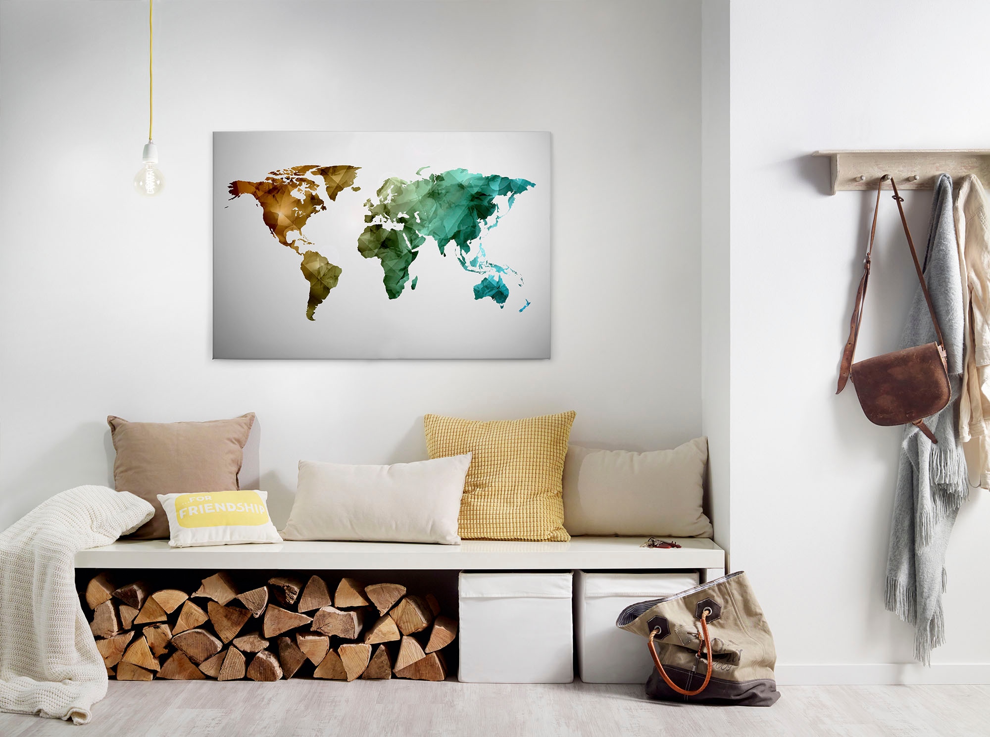 Bricoflor Leinwand Bild Mit Weltkarte Im Grafik Stil Modernes Wandbild Mit günstig online kaufen