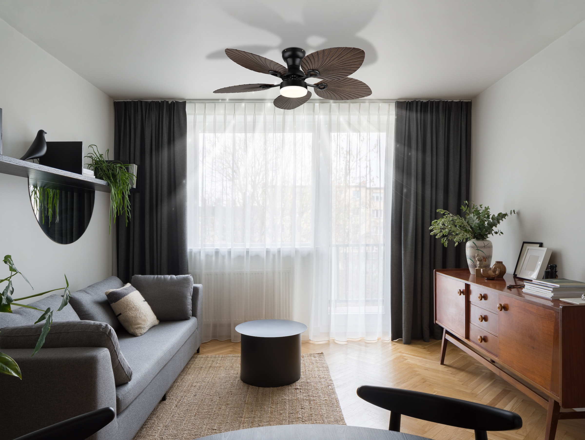 GLOBO LIGHTING Deckenleuchte »ELISE« LED-Modul 1 Stk. warmweiß - kaltweiß Ventilator kühlen-heizen holzoptik CCT 3000/4500/6000K