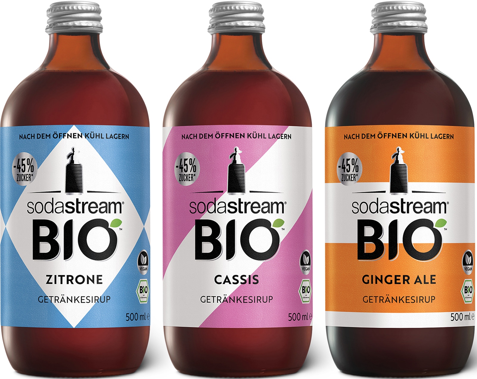 SodaStream Getränke-Sirup »BIO«, Zitrone, Cassis, Ginger Ale, 0,5 l, (3 Flaschen), Flasche3,5 L Fertiggetränk, 500 ml (Zitrone, Cassis, Ginger Ale)