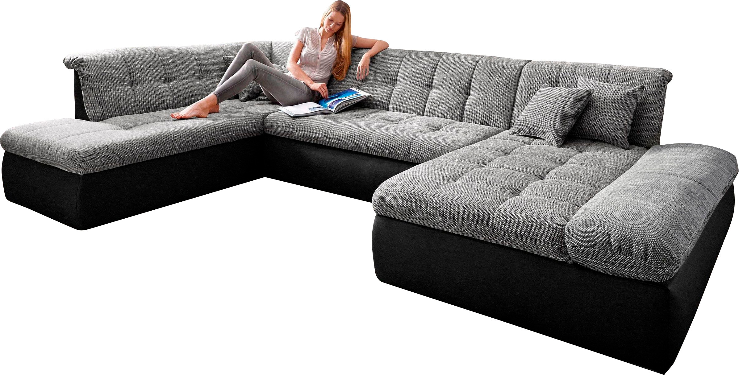 DOMO collection Wohnlandschaft »Moric U-Form auch in Cord«, im XXL-Format, wahlweise mit Bettfunktion und Armlehnenverstellung