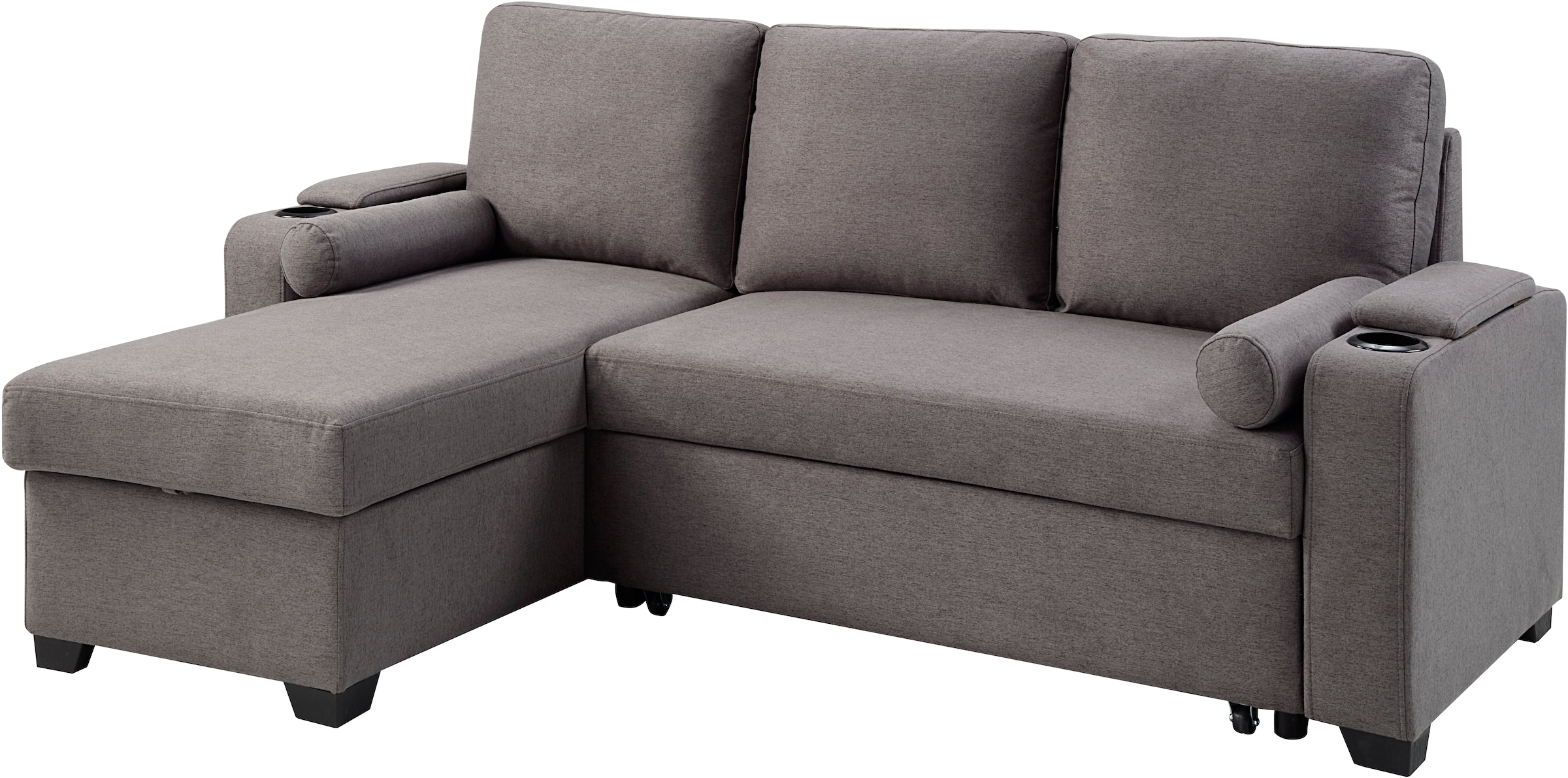 ATLANTIC home collection Ecksofa »Gorje L-Form«, mit Schlaffunktion, Stauraum, Becherhalter, Staufächer & Kissenrollen