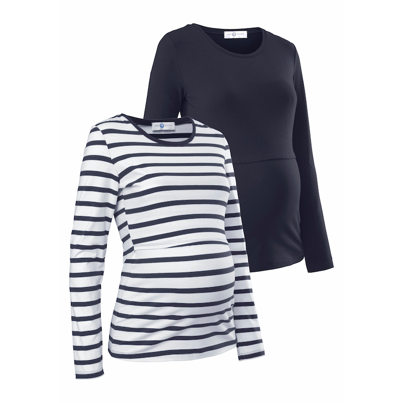 NEUN MONATE Umstandsshirt », 2er Pack Shirts für Schwangerschaft und Stillzeit« Packung, 2 Stk. tlg. Langarm, figurbetont, unifarben oder geringelt...
