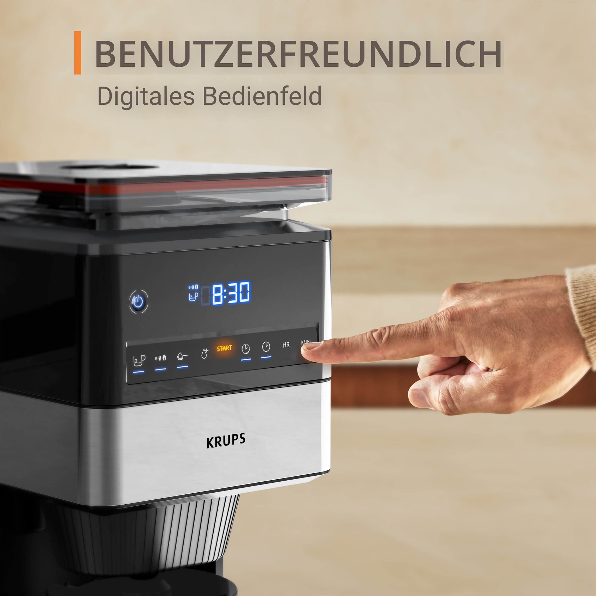 Krups Filterkaffeemaschine »KM8428 Grind Aroma XL«, 1,5 l Kaffeekanne, Papierfilter-Permanentfilter, 1x4, Kegelmahlwerk, digitales Bedienfeld, 1,5 l, 2 h Warmhaltefunktion