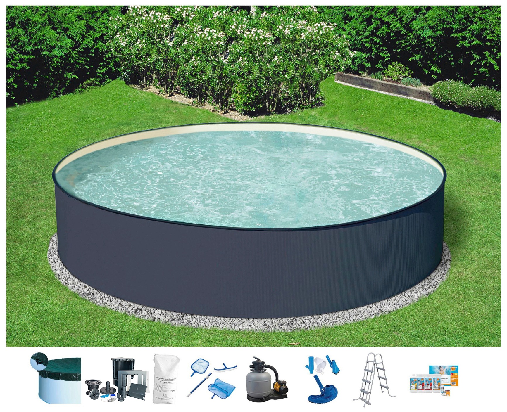 KONIFERA Rundpool »GOMERA II« inkl. umfangreichem Zubehör in versch. Größen, sandfarbene Innenfolie anthrazit Ø/B/H/L: 300 cm x Breite x Höhe 120...