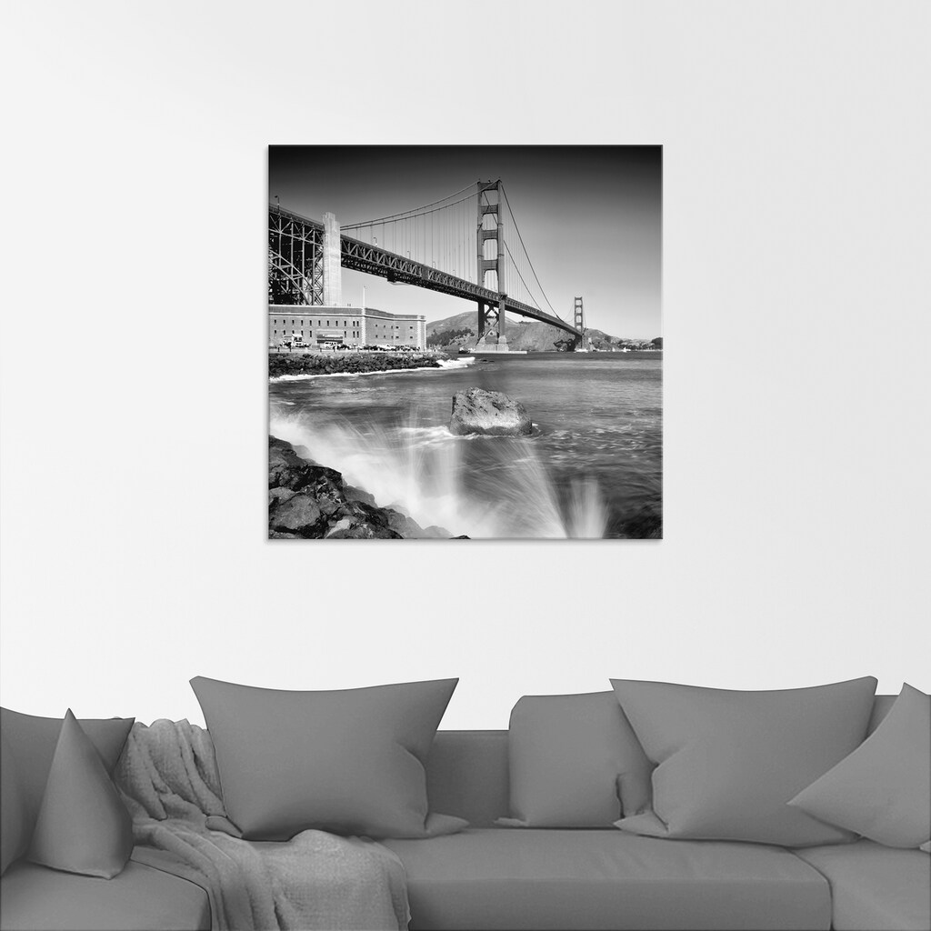 Artland Glasbild »Golden Gate Bridge mit Brandung«, Amerika, (1 St.), in verschiedenen Größen