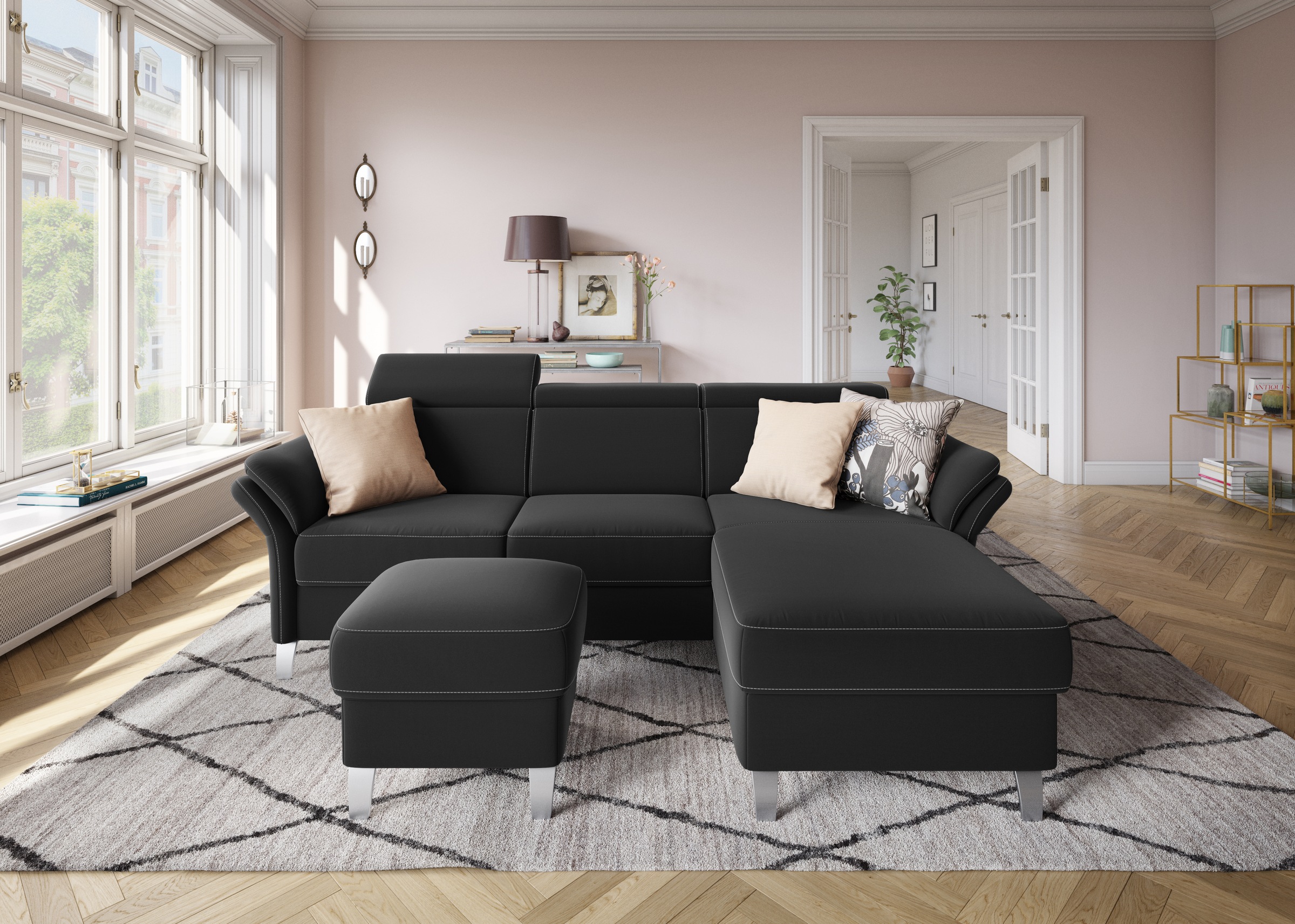 sit&more Ecksofa »Vincenzo L-Form«, inklusive Kopfteilverstellung, wahlweise mit Bettfunktion, Bettkasten