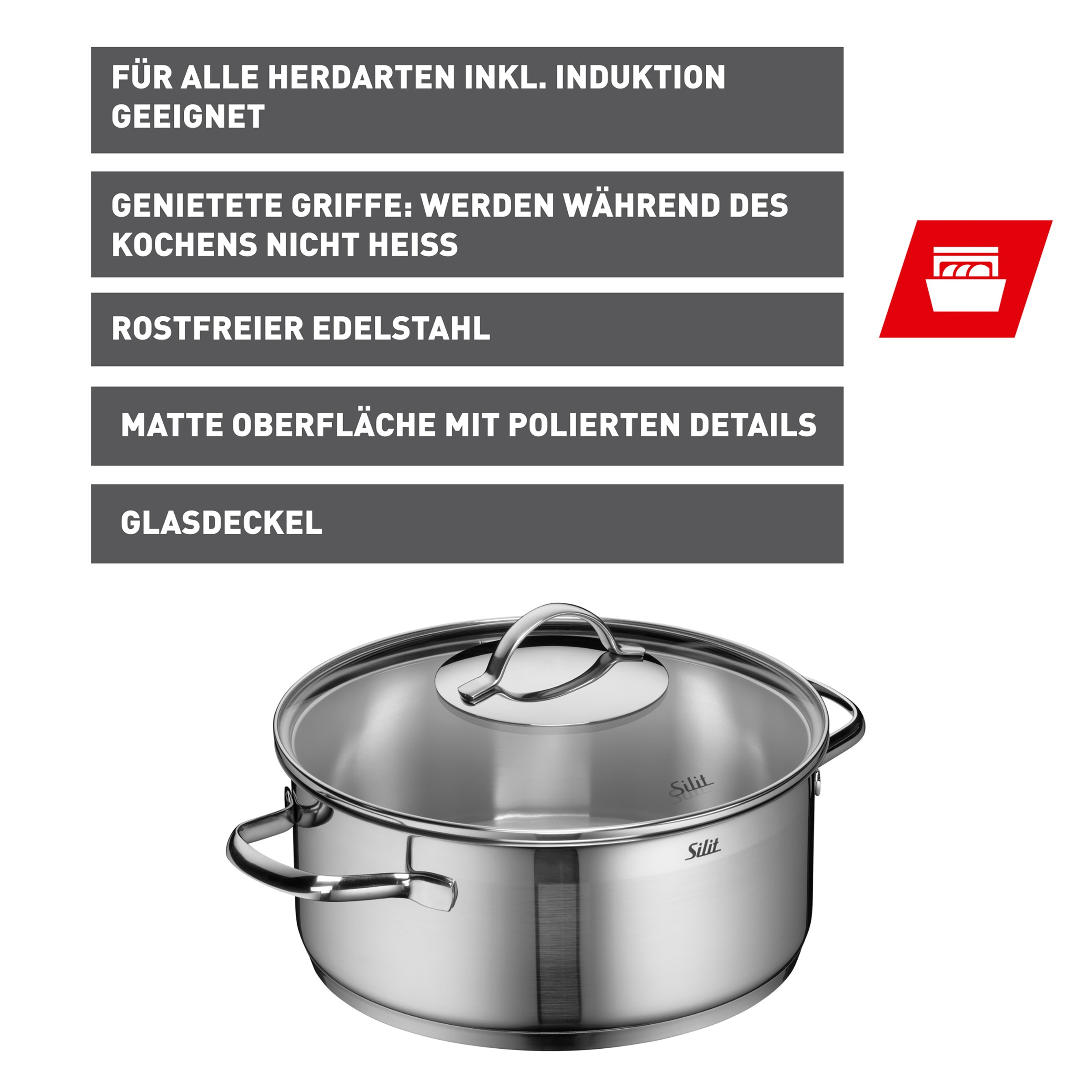 Silit Bratentopf »Achat«, Edelstahl 18/10, (2 tlg.), rostfrei, Silitherm-Allherdboden, induktionsgeeignet