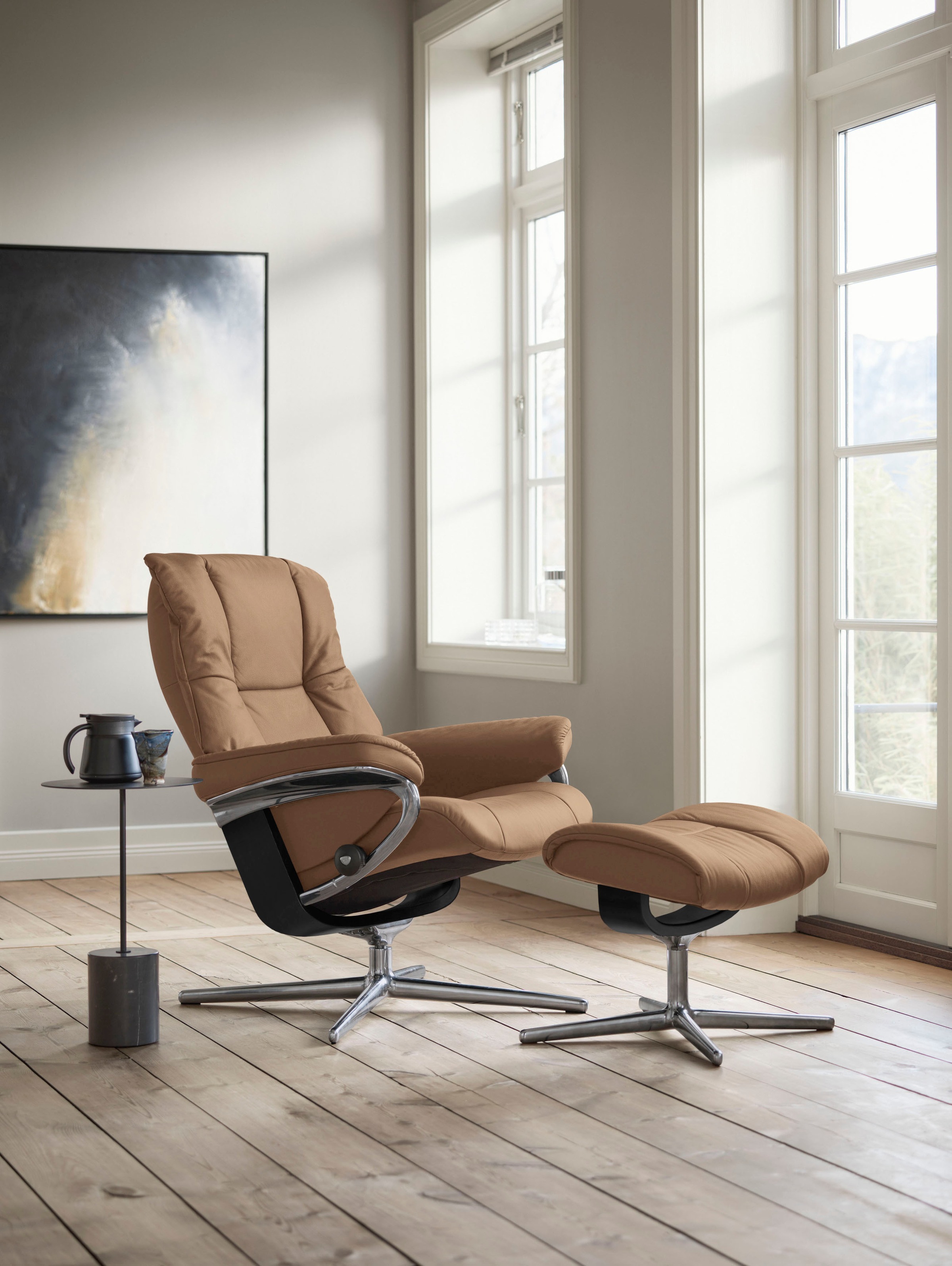 Stressless® Relaxsessel »Mayfair«, (Set, Relaxsessel mit Hocker), mit Hocker, mit Cross Base, Größe S, M & L, Holzakzent Schwarz