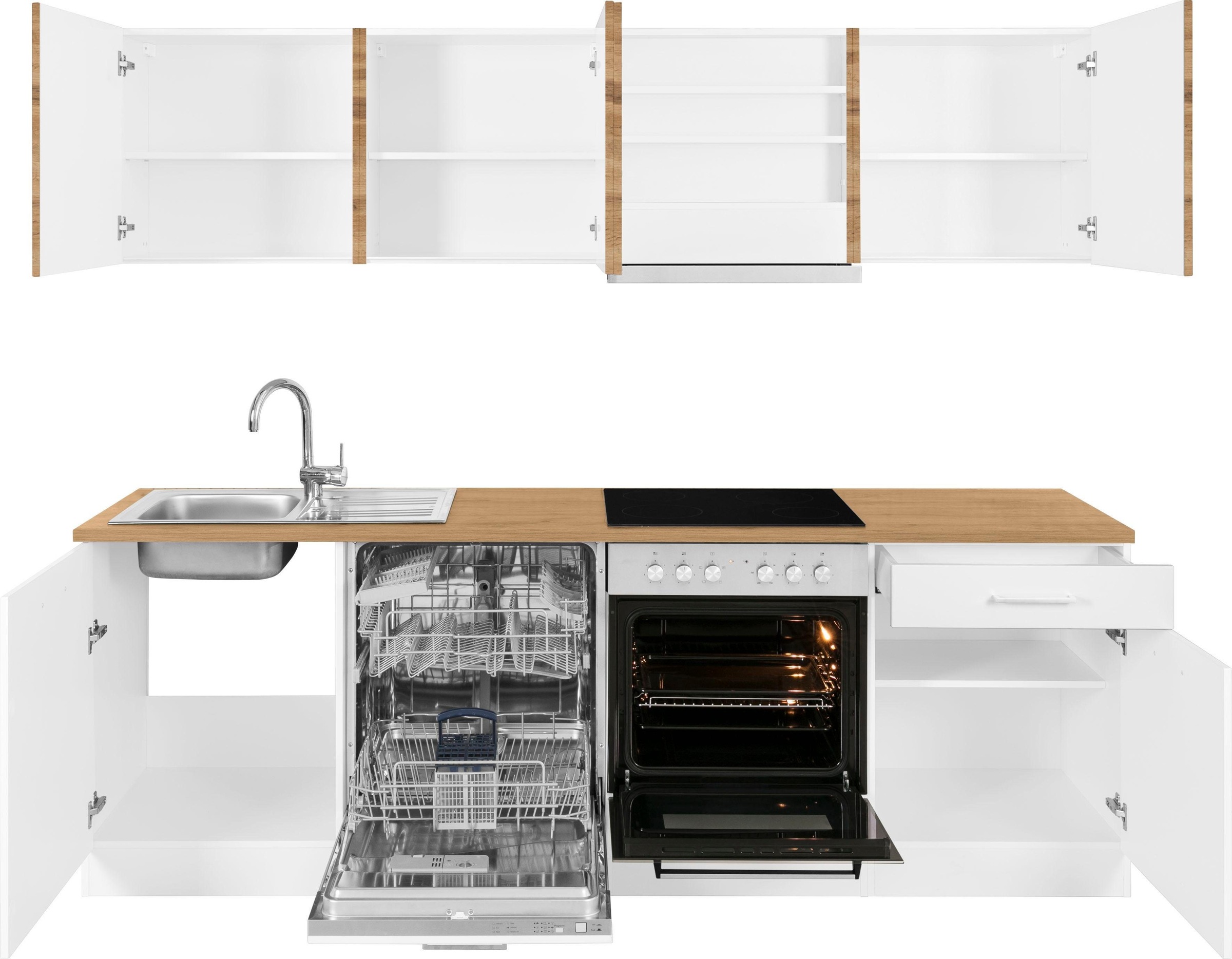 KOCHSTATION Küchenzeile »KS-Kehl«, mit E-Geräten, Breite 240 cm, inkl. Geschirrspülmaschine