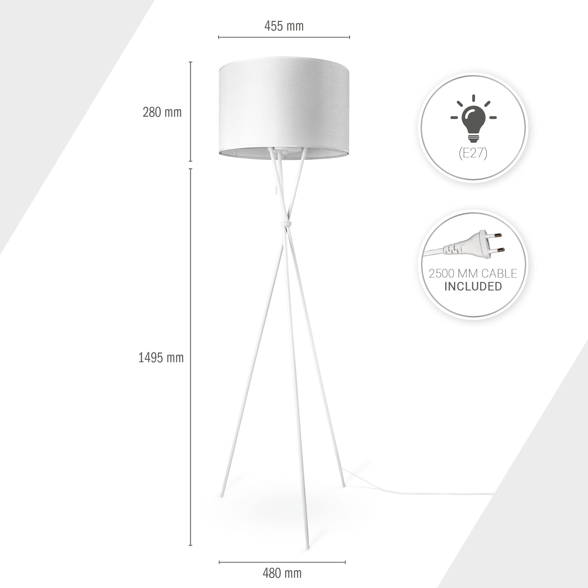 Paco Home Stehlampe »KATE CANVAS UNI COLOR«, Leuchtmittel E27 | ohne Leuchtmittel, Wohnzimmer Dreibein Stoffschirmlampe Standleuchte Textil Schirm E27