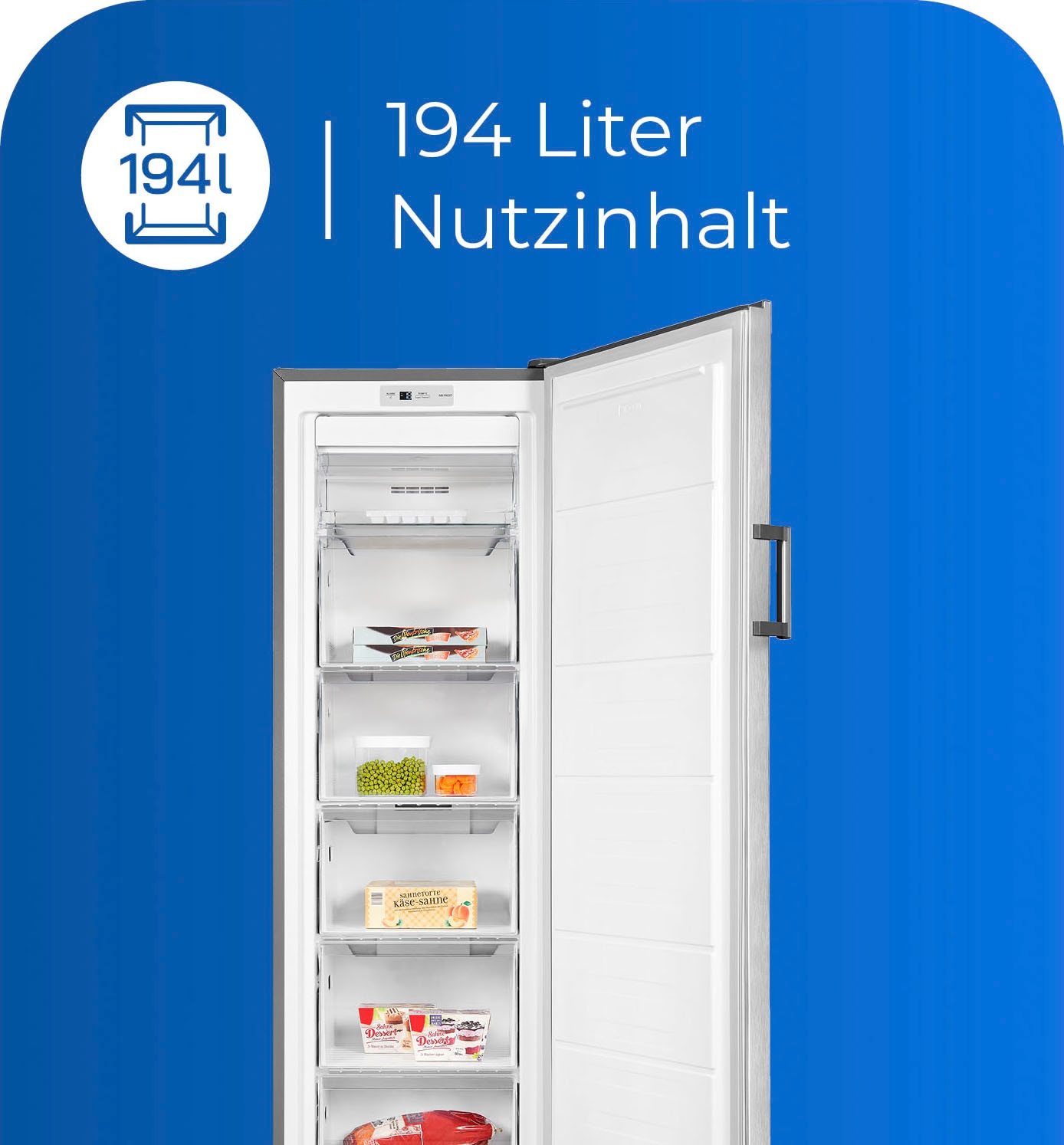 exquisit Gefrierschrank »GS271-NF-H-010E inoxlook«, 169,1 cm hoch, 55,9 cm breit, 194 L Volumen, NoFrost, Schnellgefrieren, 4 Sterne