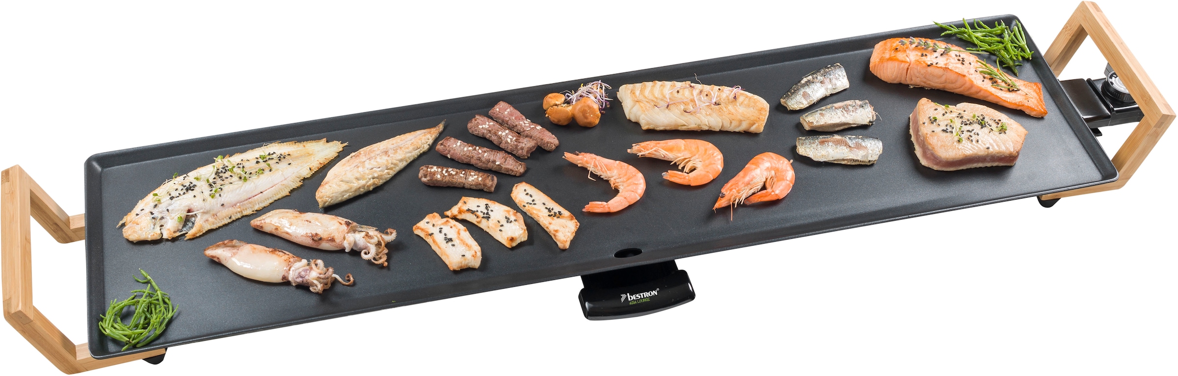 bestron Tischgrill »Asia Lounge«, 1800 W, Teppanyaki Grillplatte XXL im Asia Design, mit Bambus-Griffen