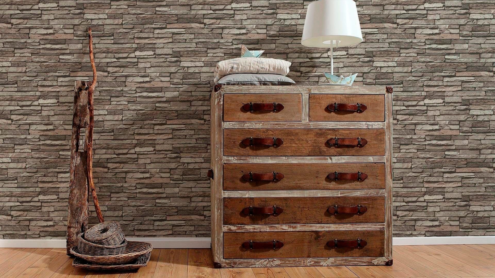 living walls Vliestapete »Best of Wood`n Stone 2nd Edition«, Steinoptik-gemustert-Motiv, Modern Tapete Stein Tapeten Wohnzimmer Schlafzimmer Küche Flur Design