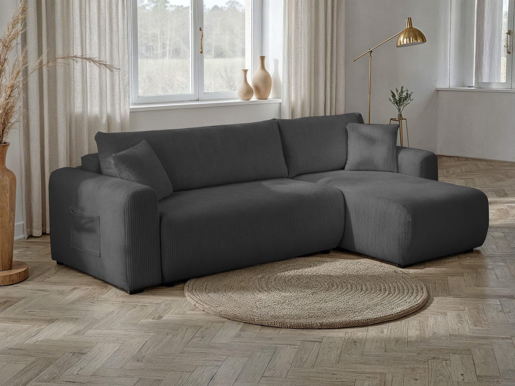 OTTO home Ecksofa »JONAA Cord L-Form, 241cm. OTTO. Verlässliche Qualität« Tonnentaschen-Federkern, Bettkasten, Schlafsofa (133/200)