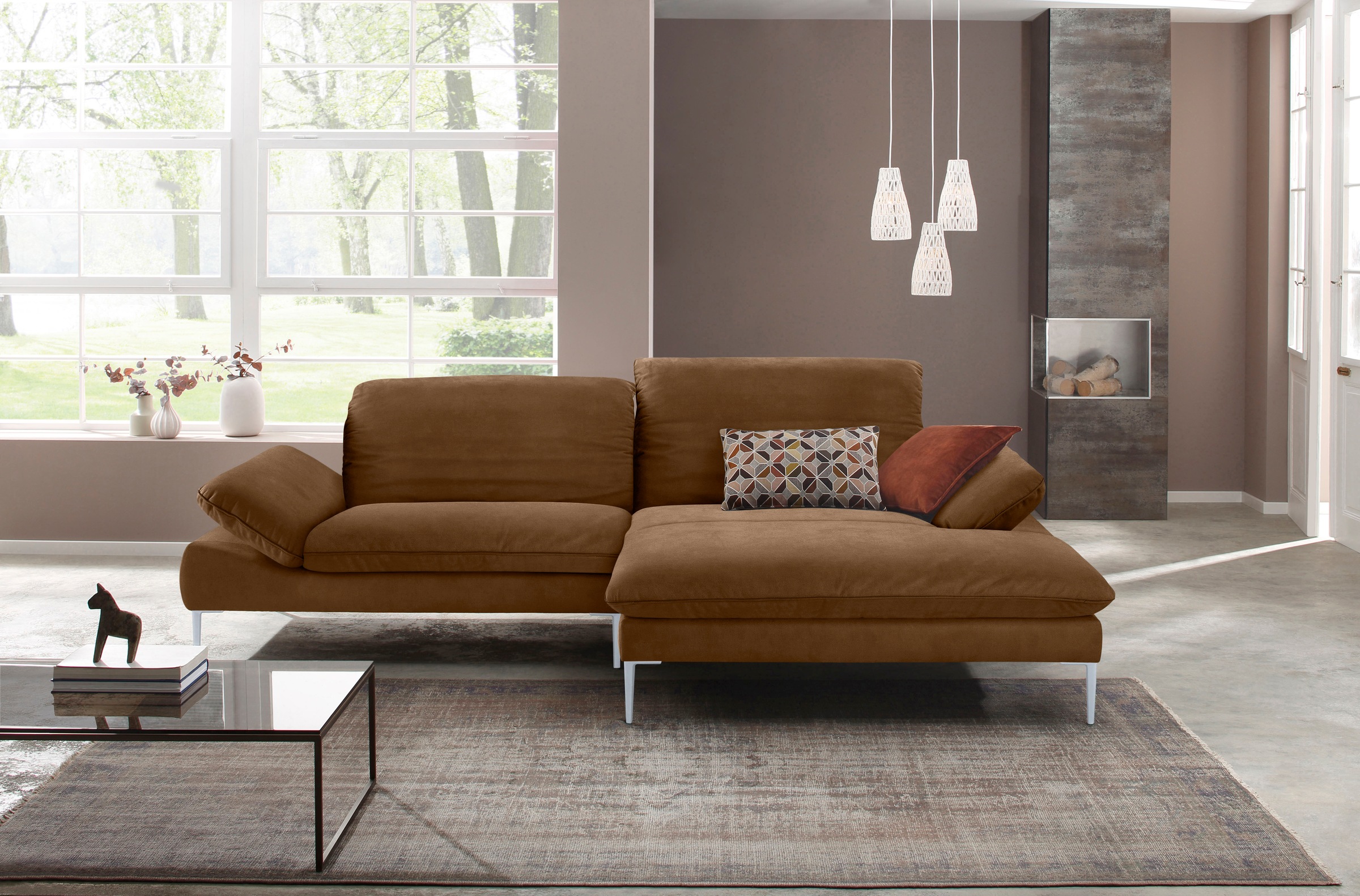 W.SCHILLIG Ecksofa »enjoy&MORE, mit tollem Sitzkomfort, elegant und bequem, L-Form«, mit Sitztiefenverstellung, Füße silber matt, Breite 294 cm