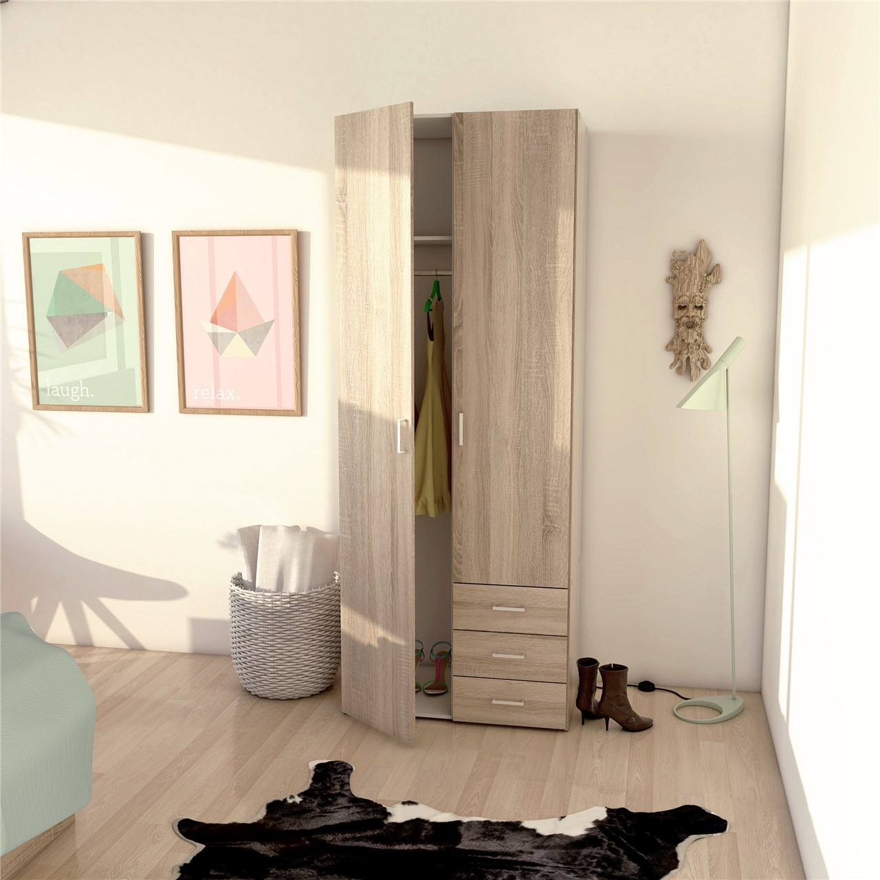 Home affaire Kleiderschrank, Mit viel Stauraum, graue Stangengriffe, Gr. ca. 200,4 x 77,6 x 49,5 cm