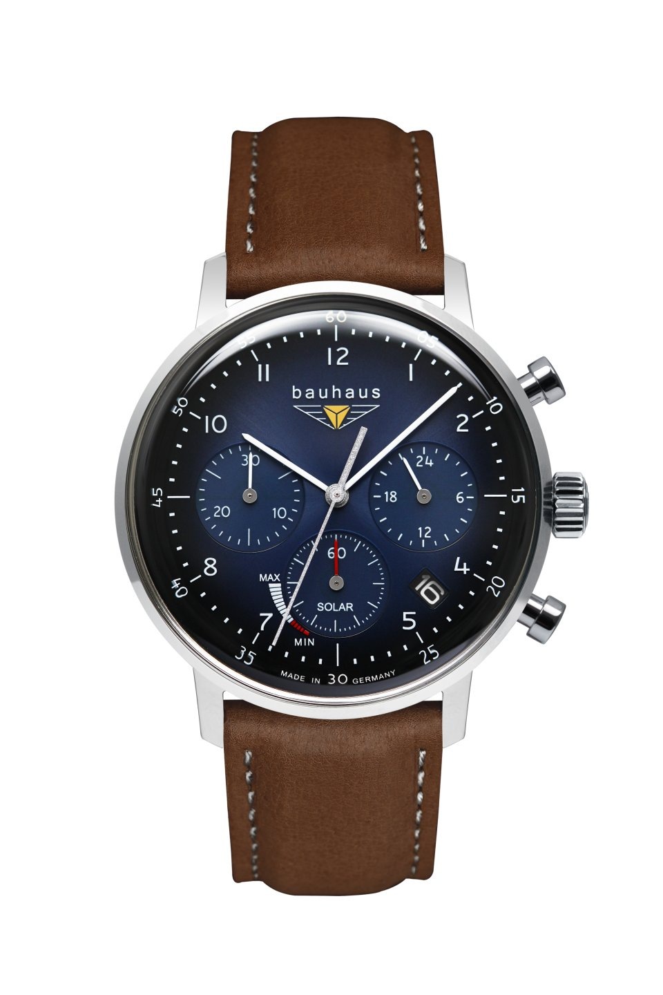 bauhaus Chronograph, Armbanduhr, Herrenuhr,Solar,Stoppfunktion,Made in Germany,Lederarmband