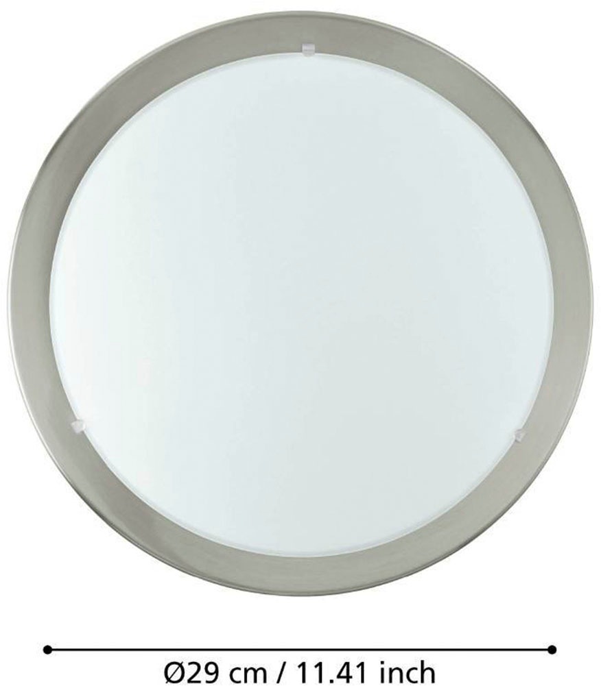 EGLO Deckenleuchte »PLANET Deckenlampe, silber, weißes satiniertes Glas, Küchenlampe, E27«, 1 flammig, Leuchtmittel E27 | ohne Leuchtmittel, Wohnzimmerlampe, Flurlampe, Esszimmer, Büro, zeitlos, 29x29x8,5cm