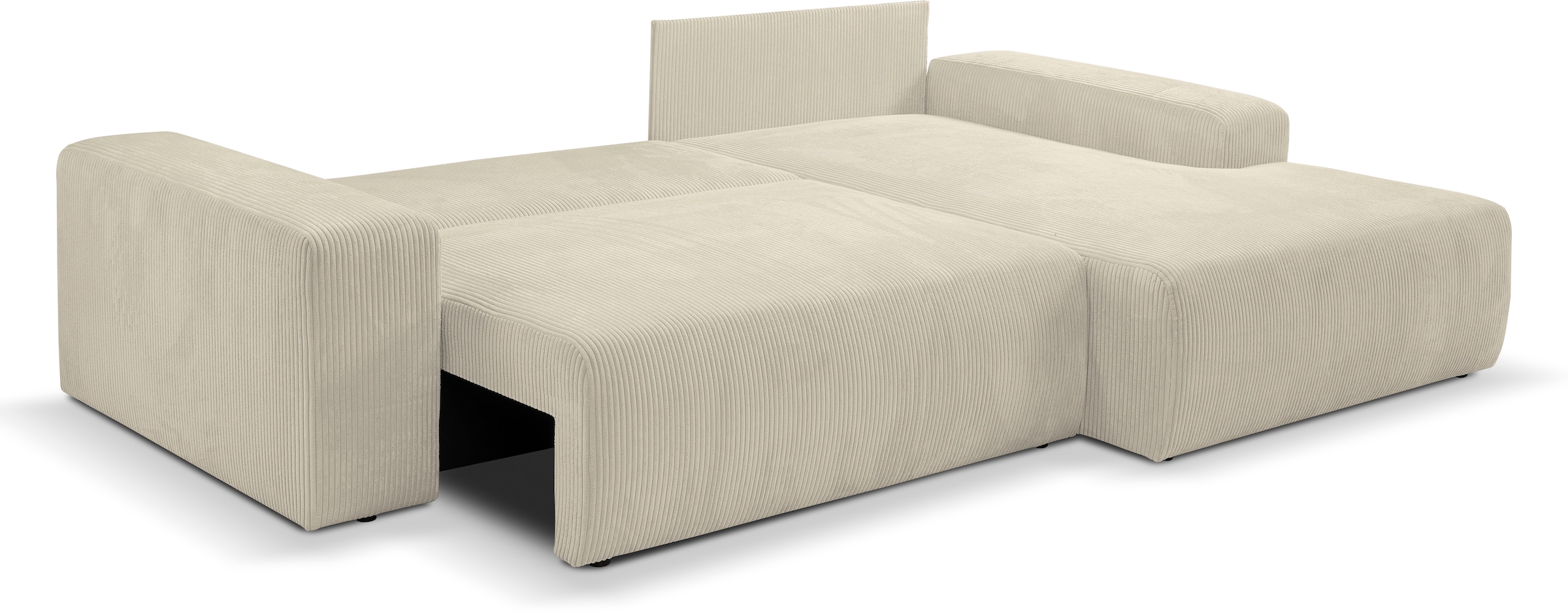WERK2 Ecksofa »Rotterdam-L, kuschelweicher Cord oder Breitcord, L-Form, Breite 267 cm«, Design Ecksofa mit Schlaffunktion & Bettkasten, Cord, Natur