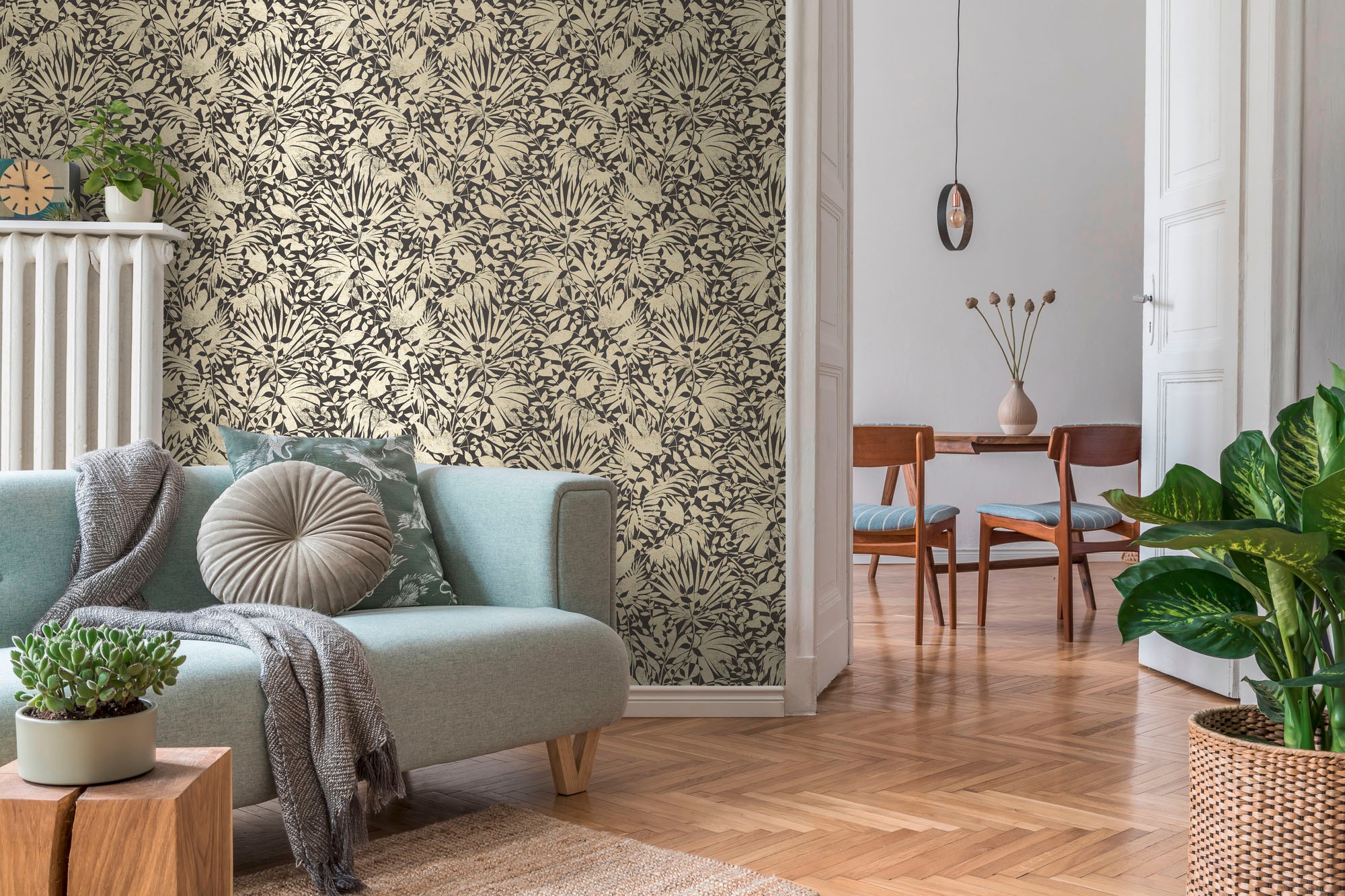 A.S. Création Vliestapete »THE BOS Floral Blätter«, glänzend-abstrakt-organisch, Florale Tapete Tapete Floral Tapeten Wohnzimmer Schlafzimmer Küche
