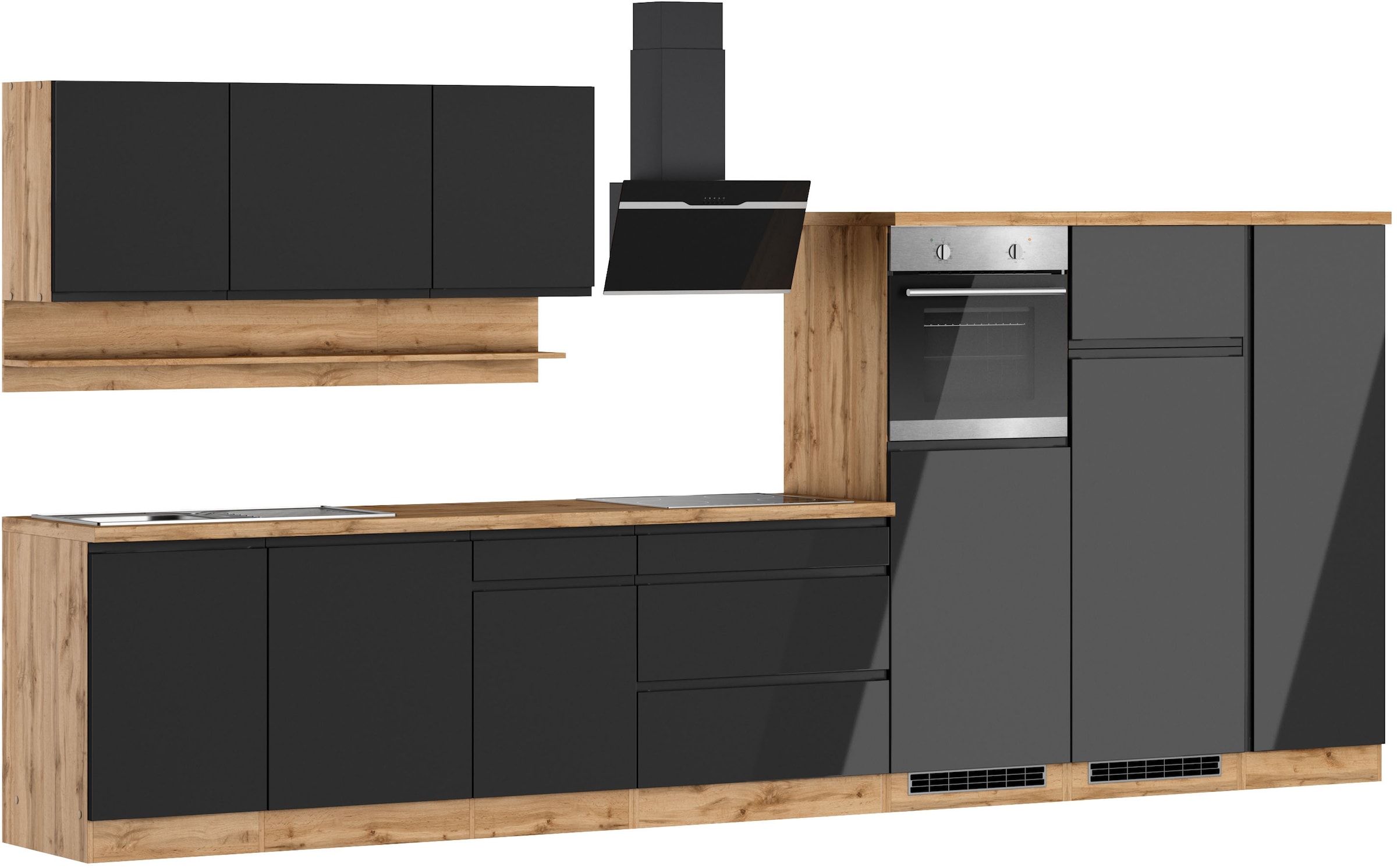 KOCHSTATION Küchenzeile »KS-Virginia,neu in verbesserter Ausführung« Arbeitsplatte 38 mm stark, Stauraum, Softclose,  Breite 410 cm, Softclose, wahlweise mit E-Geräten und Induktion