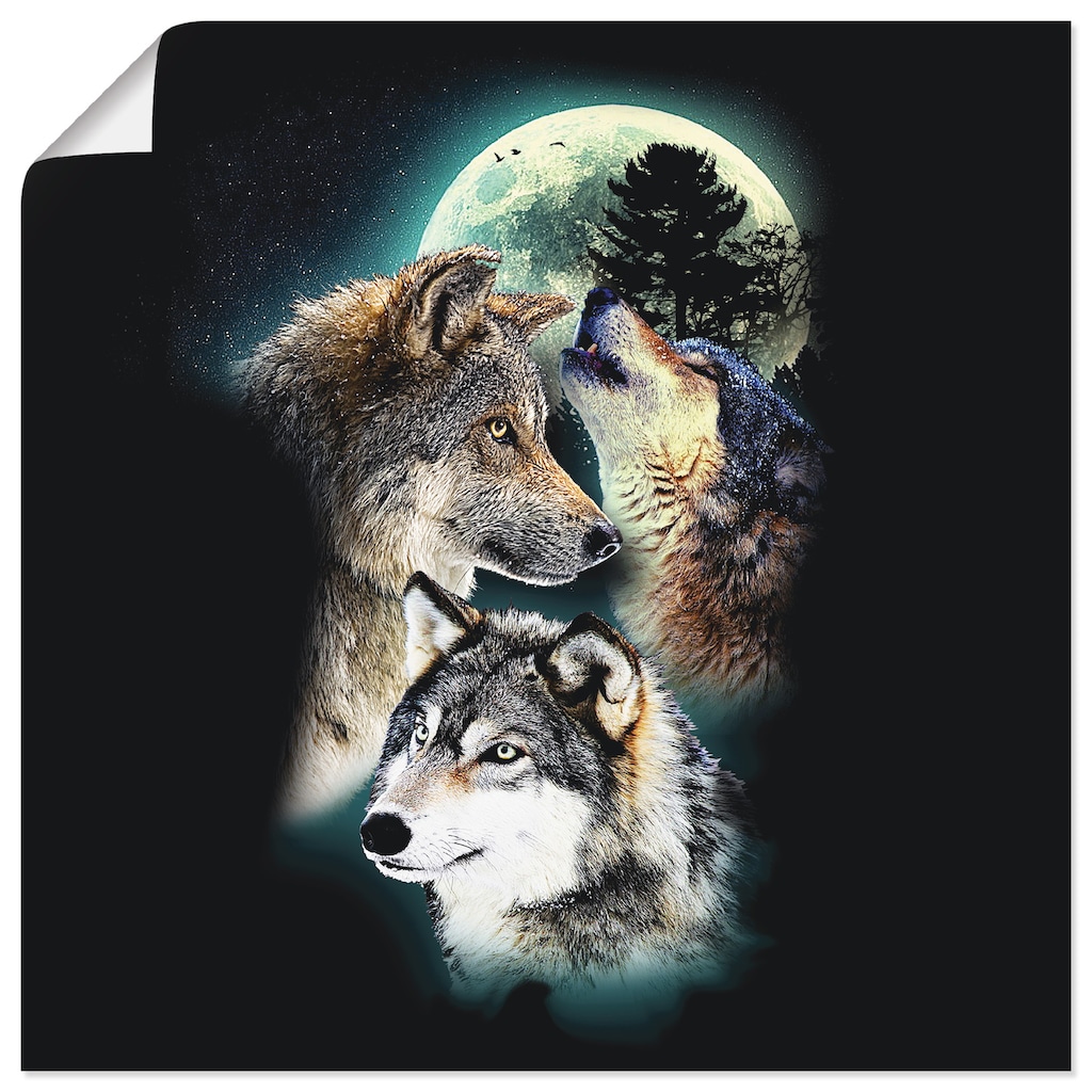 Artland Wandbild »Phantasie Wolf Wölfe mit Mond«, Wildtiere, (1 St.)
