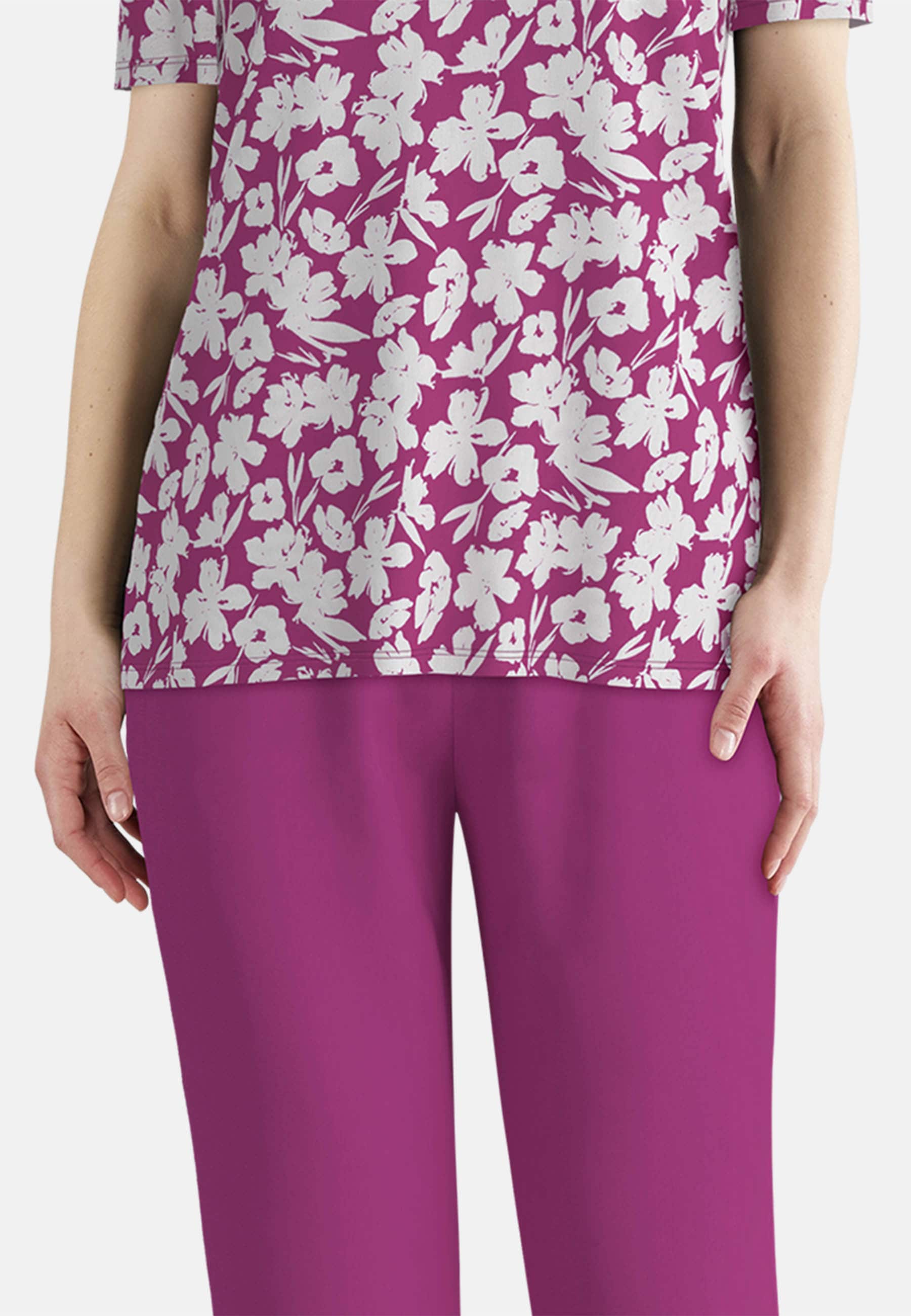 GÖTZBURG Pyjama 3/4 Arm, 7/8 Hose, Rundhalsausschnitt, geblümt, Baumwolle