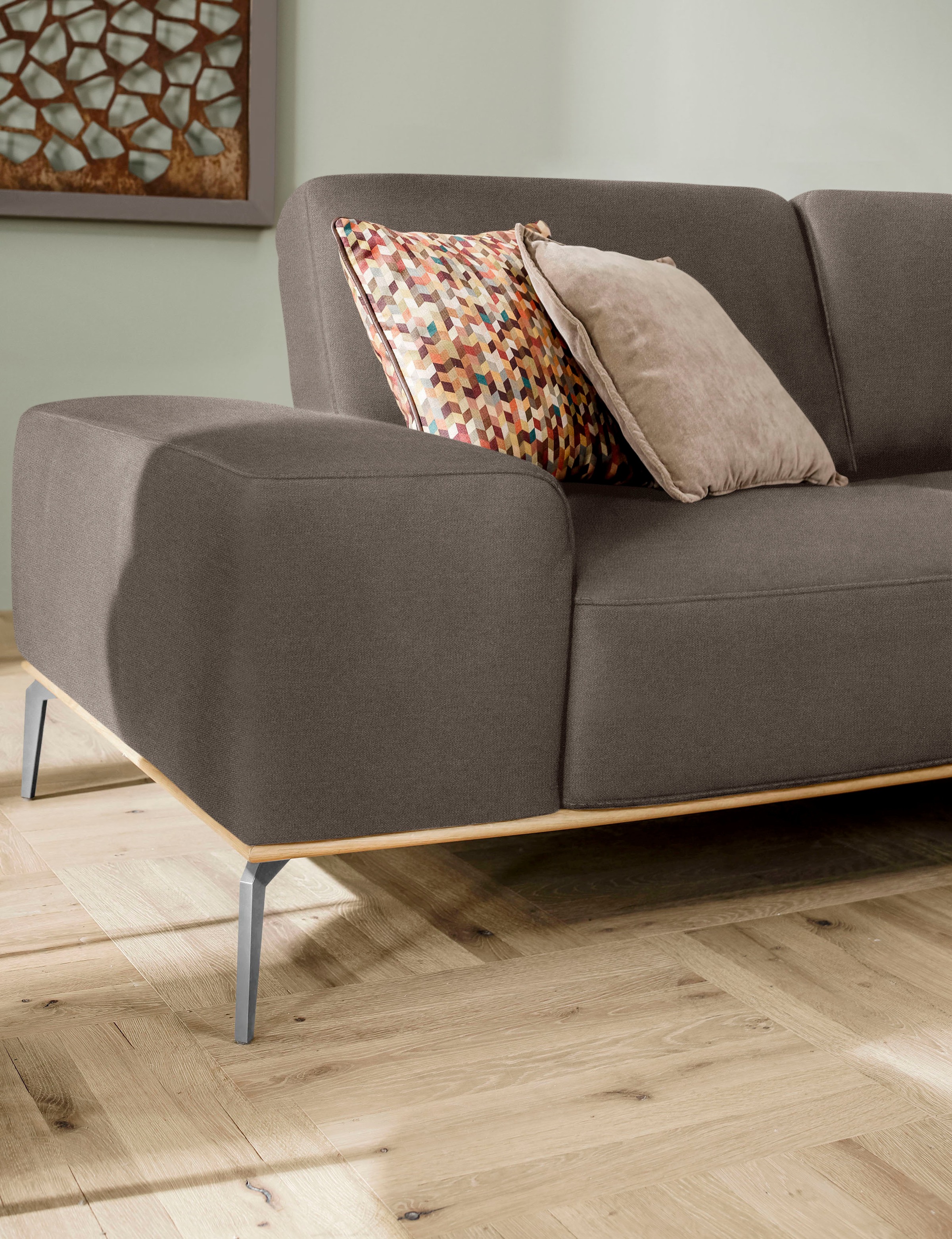 W.SCHILLIG Ecksofa »run, Designsofa mit tollem Sitzkomfort, bequem, L-Form«, mit elegantem Holzsockel, Füße in Chrom glänzend, Breite 319 cm