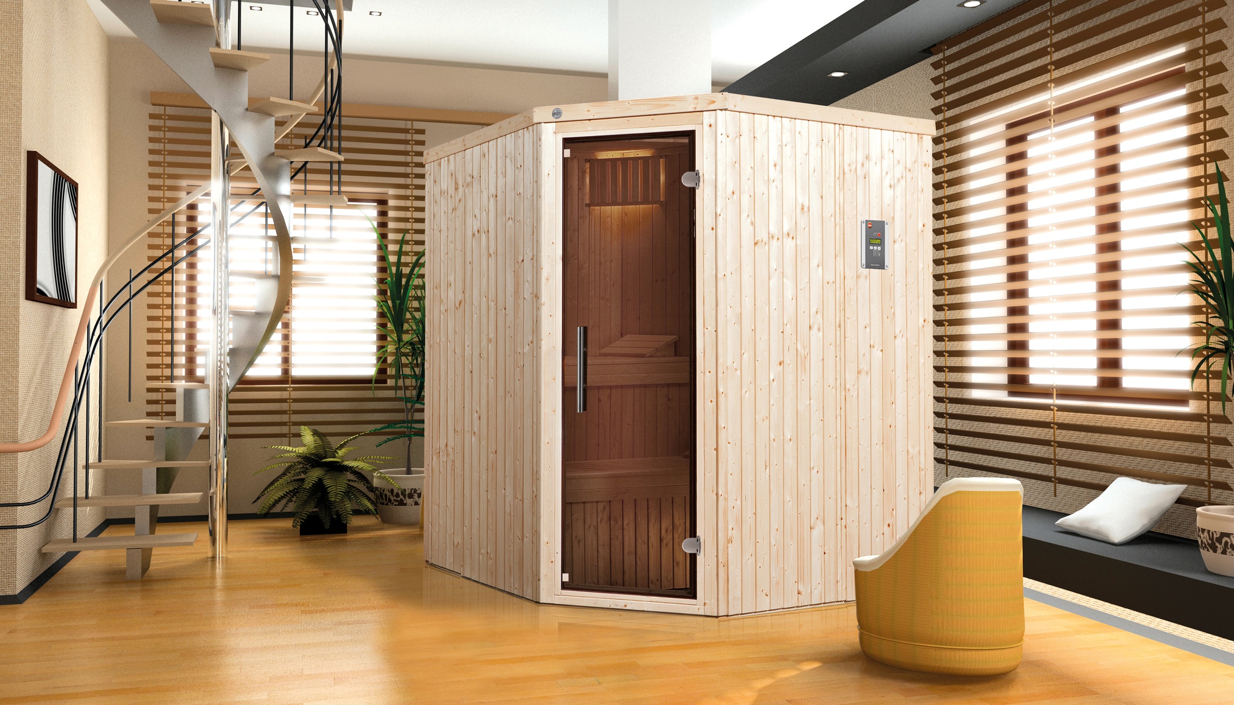weka Sauna »Elementsauna KIRUNA 2« vorgefertigte Elemente, 230 Volt Anschluss, moderne Ganzglastür