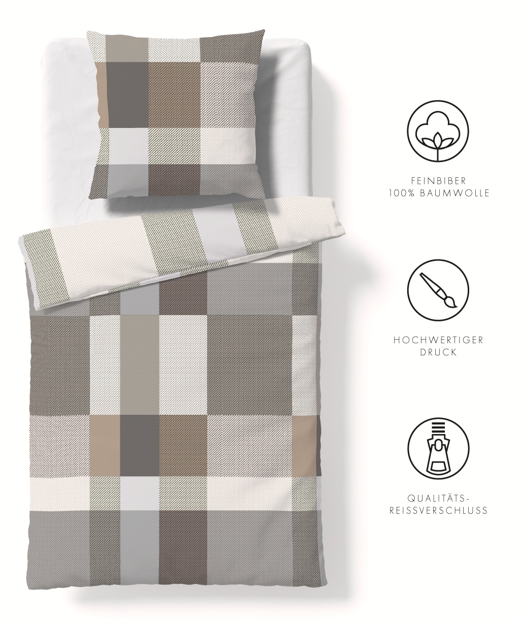 fleuresse Bettwäsche »Aspen« 2 Stk. tlg. Feinbiber mit Karo günstig online kaufen