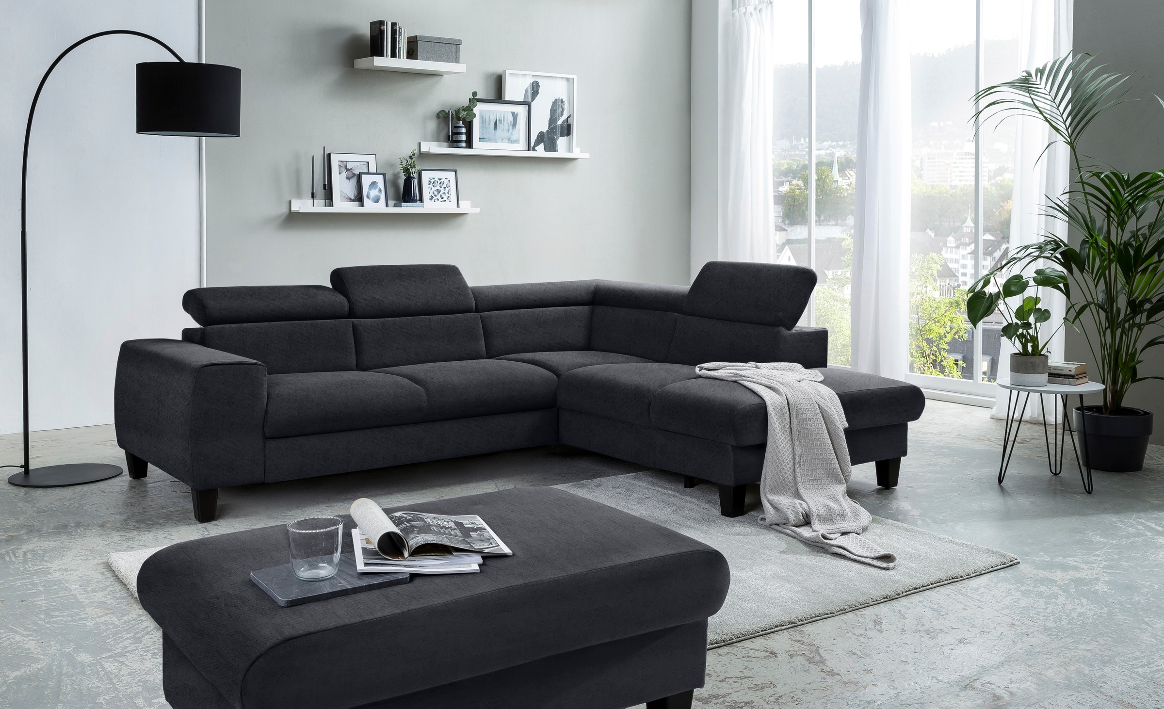 COTTA Ecksofa »Morven L-Form mit Kopfteilverstellung«, wahlweise mit Bettfunktion, Bettkasten & Wireless-Charger