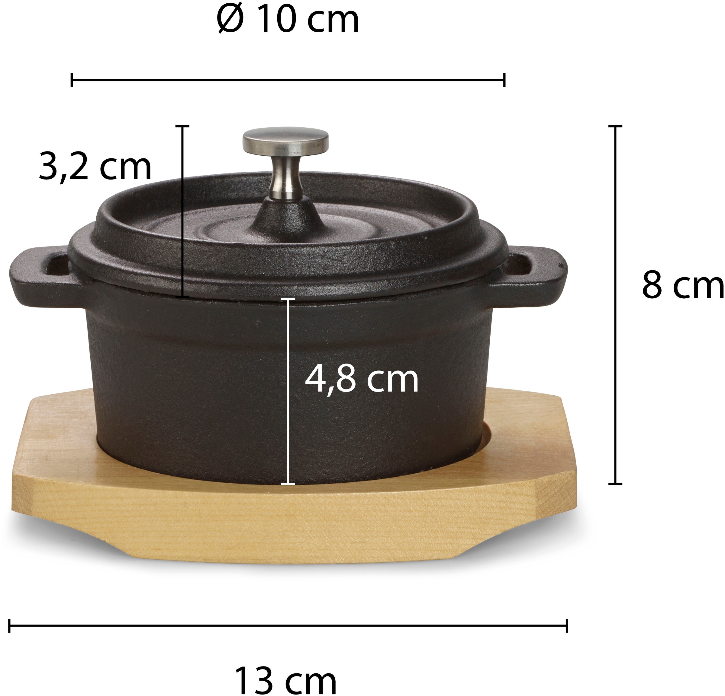 ECHTWERK Servierpfanne »2x Mini-Kochtopf aus Gusseisen« Gusseisen Set, 2 Stk. tlg. inkl. dekorativem Servierbrett, bereits eingebrannt