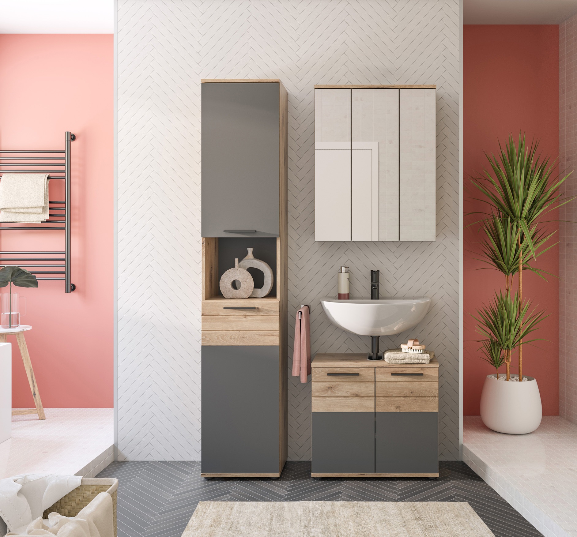 INOSIGN Badmöbel-Set »Riga, 3 teilig, bestehend aus:«, (Set), Hochschrank, günstig online kaufen