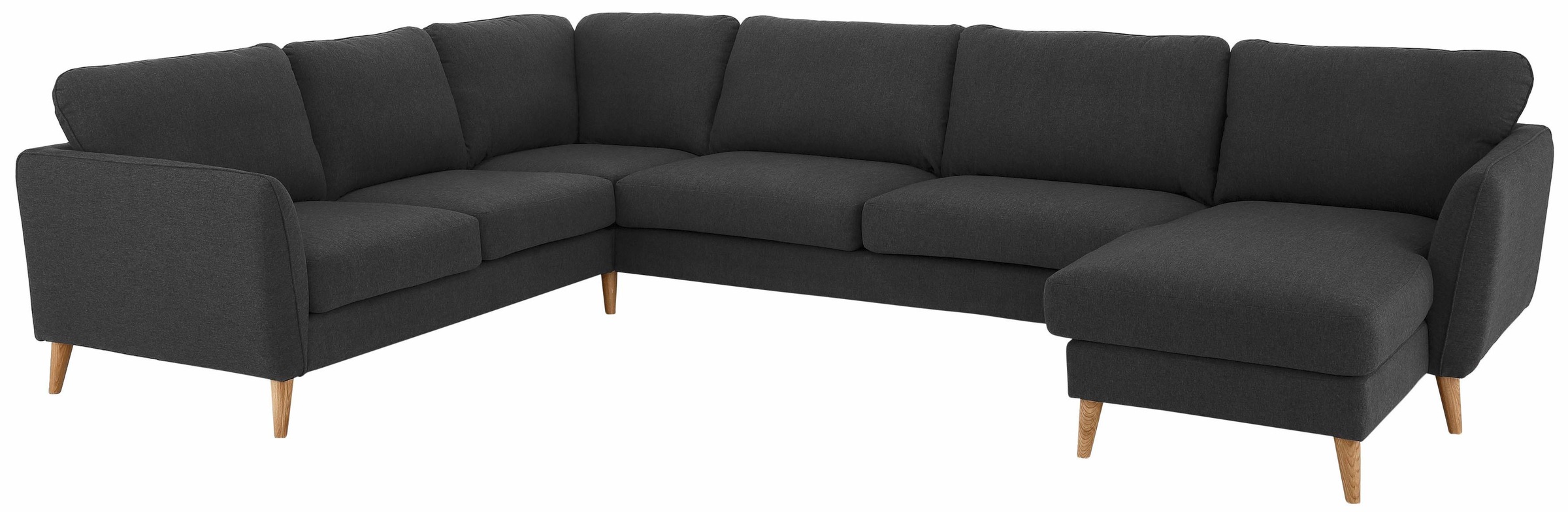 Home affaire Wohnlandschaft »MARSEILLE XXL 349cm, U-Form, Ottomane rechts/links wählbar«, Massivholzbeine Eiche, Landhausstil, Wellenunterfederung