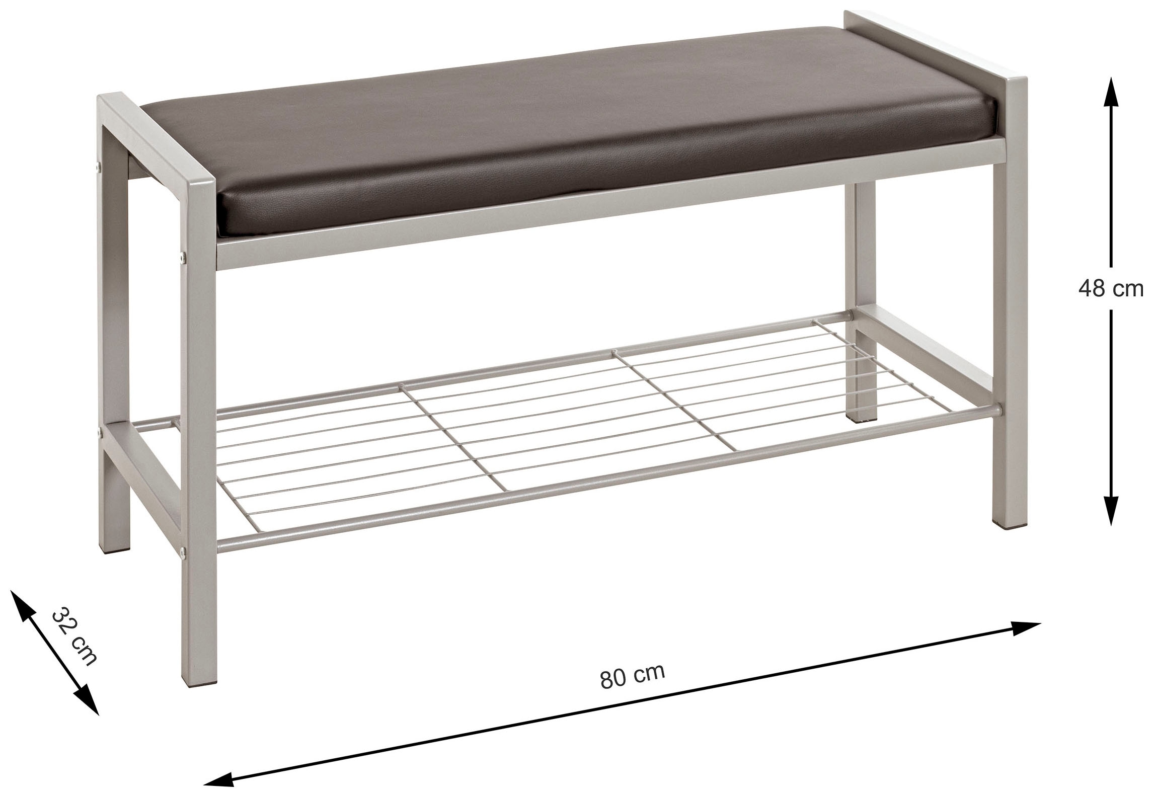 HAKU Schuhbank »Flurbank, Garderobenbank, Sitzbank« rechteckig - aus Metall Grau - B/T/H 80/32/48 cm