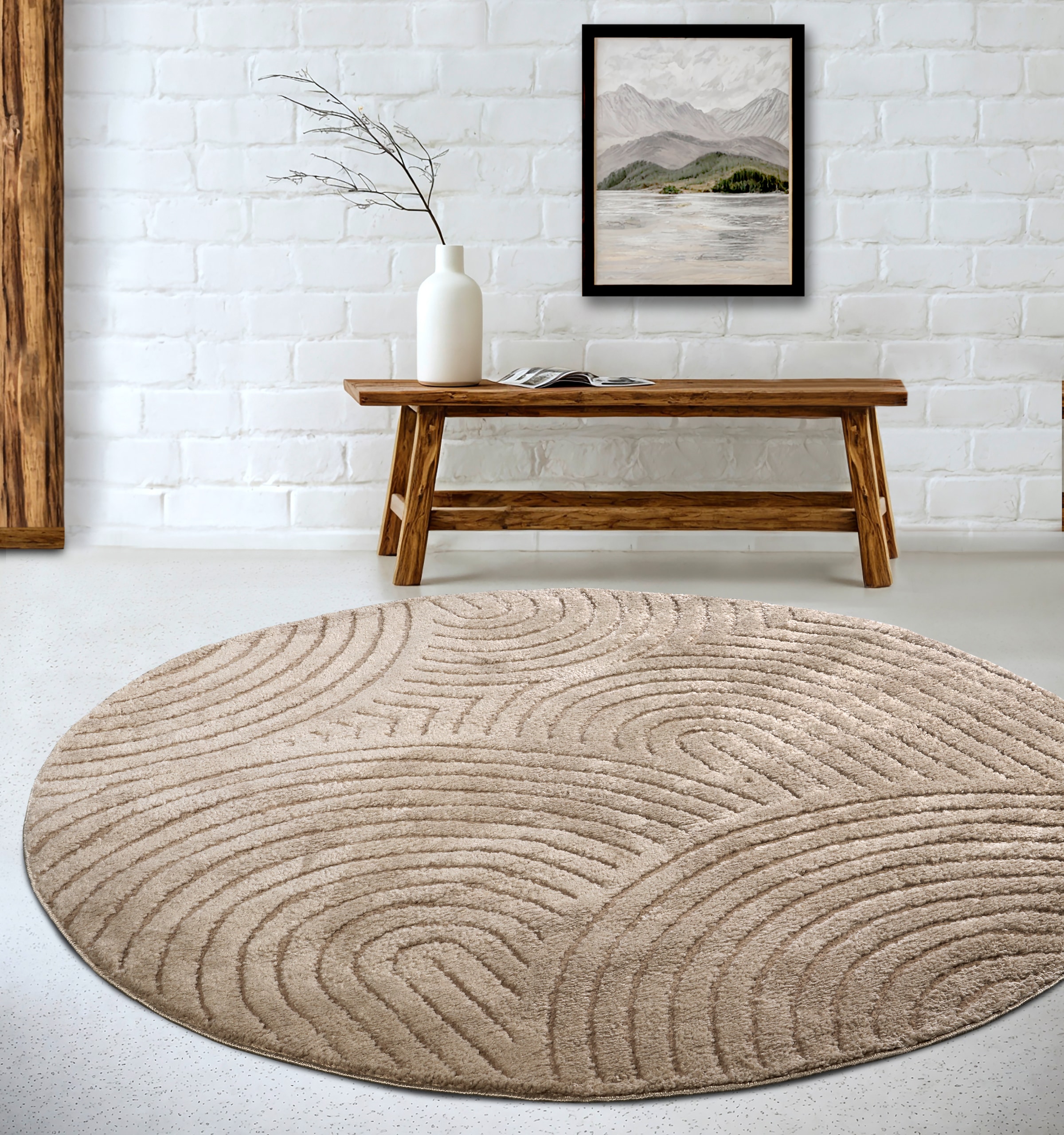 ELLE DECORATION Designteppich »Cosy Panglao, auch als Rundteppich erhältlich«, rechteckig, 14 mm Höhe, uni Kurzflor, Hoch Tief Struktur, modern, Skandi, Boho, Wohnzimmer