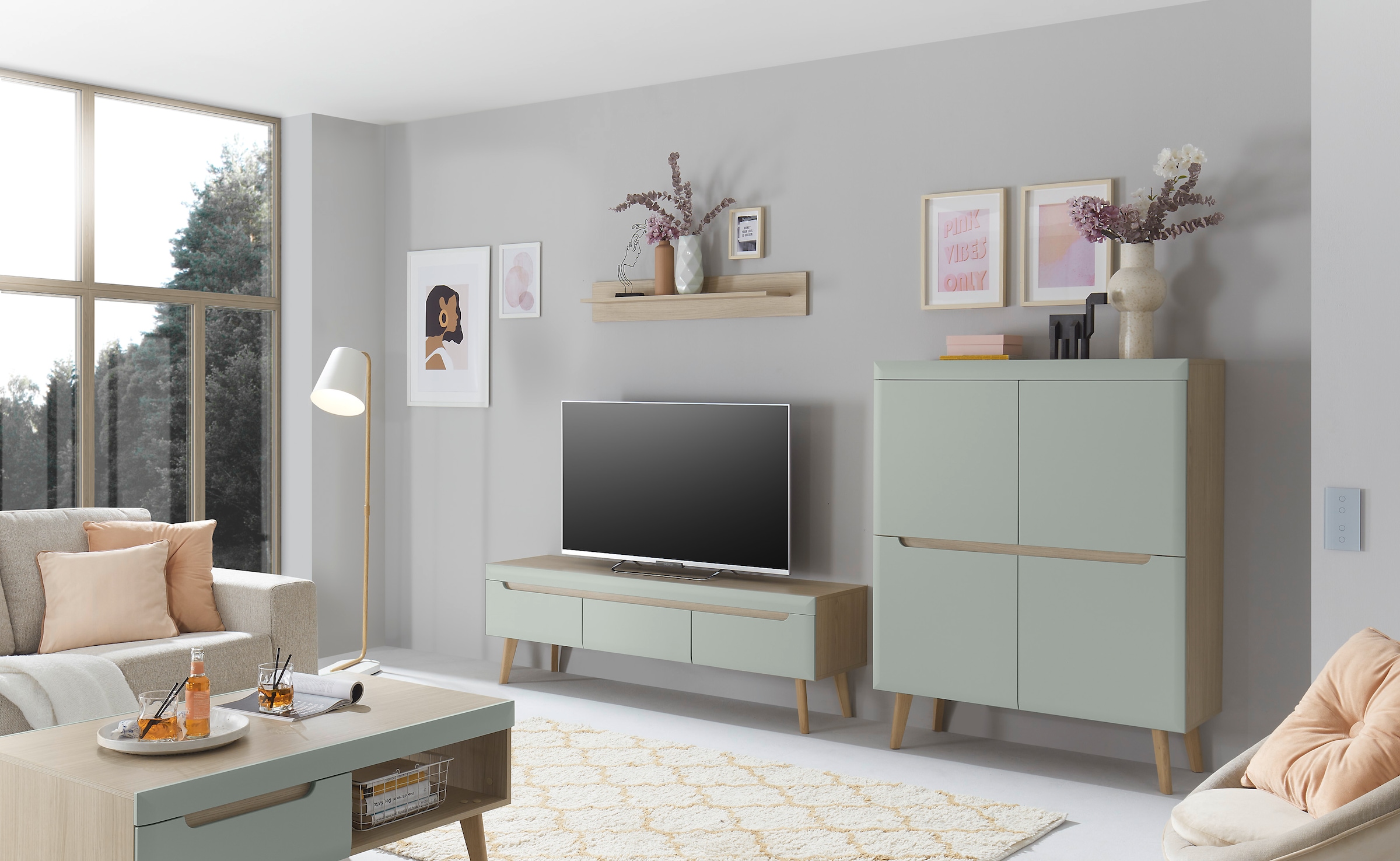 INOSIGN Wohnwand »Torge, Anbauwand, Schrankwand, Mediawand, Wohnzimmer-Set«, (3 St.), enthält 1 Lowboard, 1 Highboard, 1 Wandboard, 287 cm breit