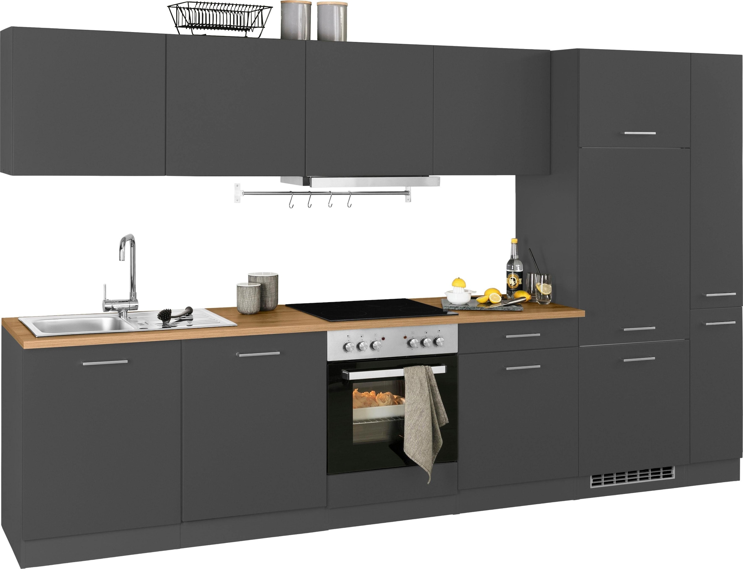 KOCHSTATION Küchenzeile »KS-Kehl«, mit E-Geräten, Breite 330 cm, inkl. Kühlschrank und Geschirrspüler