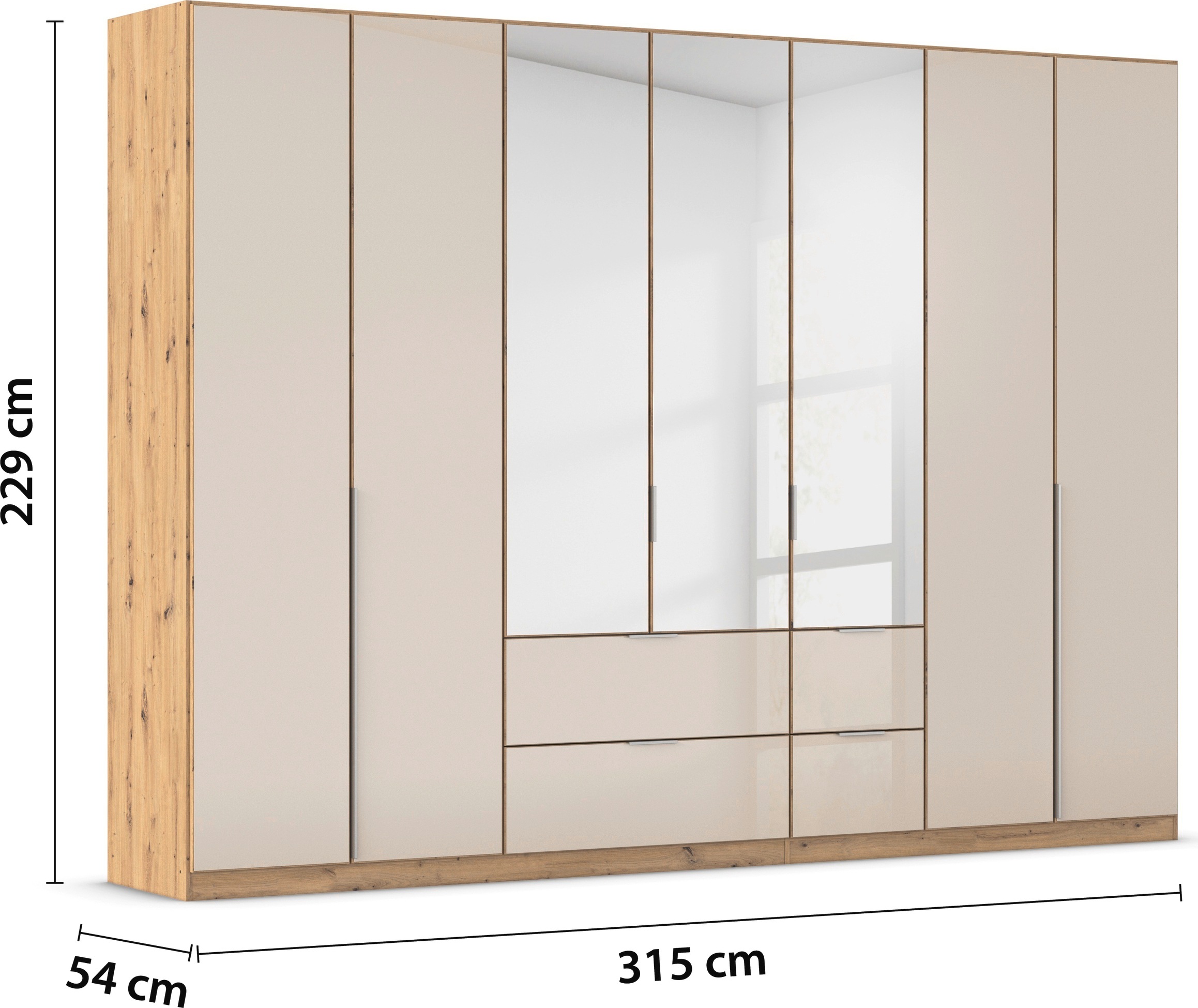 rauch Drehtürenschrank »Kleiderschrank Kleiderschränke Schrank Garderobe AGORDO mit Glasfront«, mit Außenschubkästen, in 6 Breiten und 2 Höhen MADE IN GERMANY