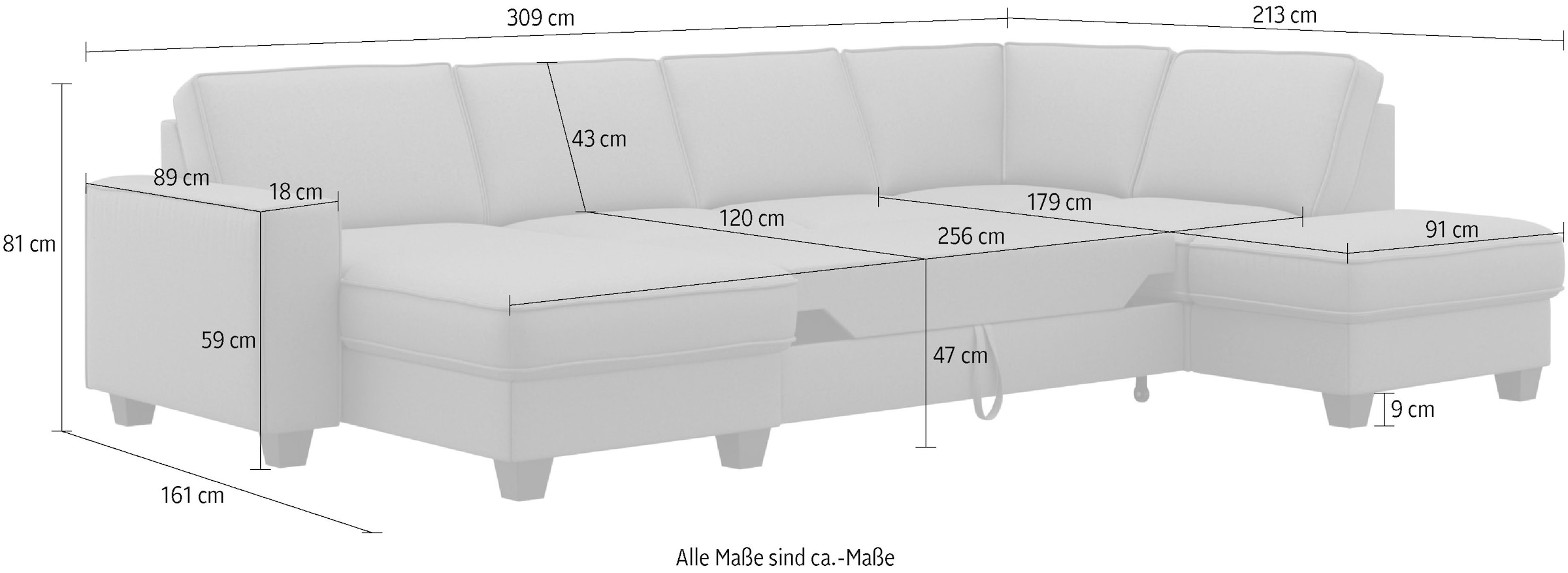 Home affaire Wohnlandschaft »County U-Form«, (3 St.), wahlweise Ottomane links oder rechts, mit Federkern-Polsterung
